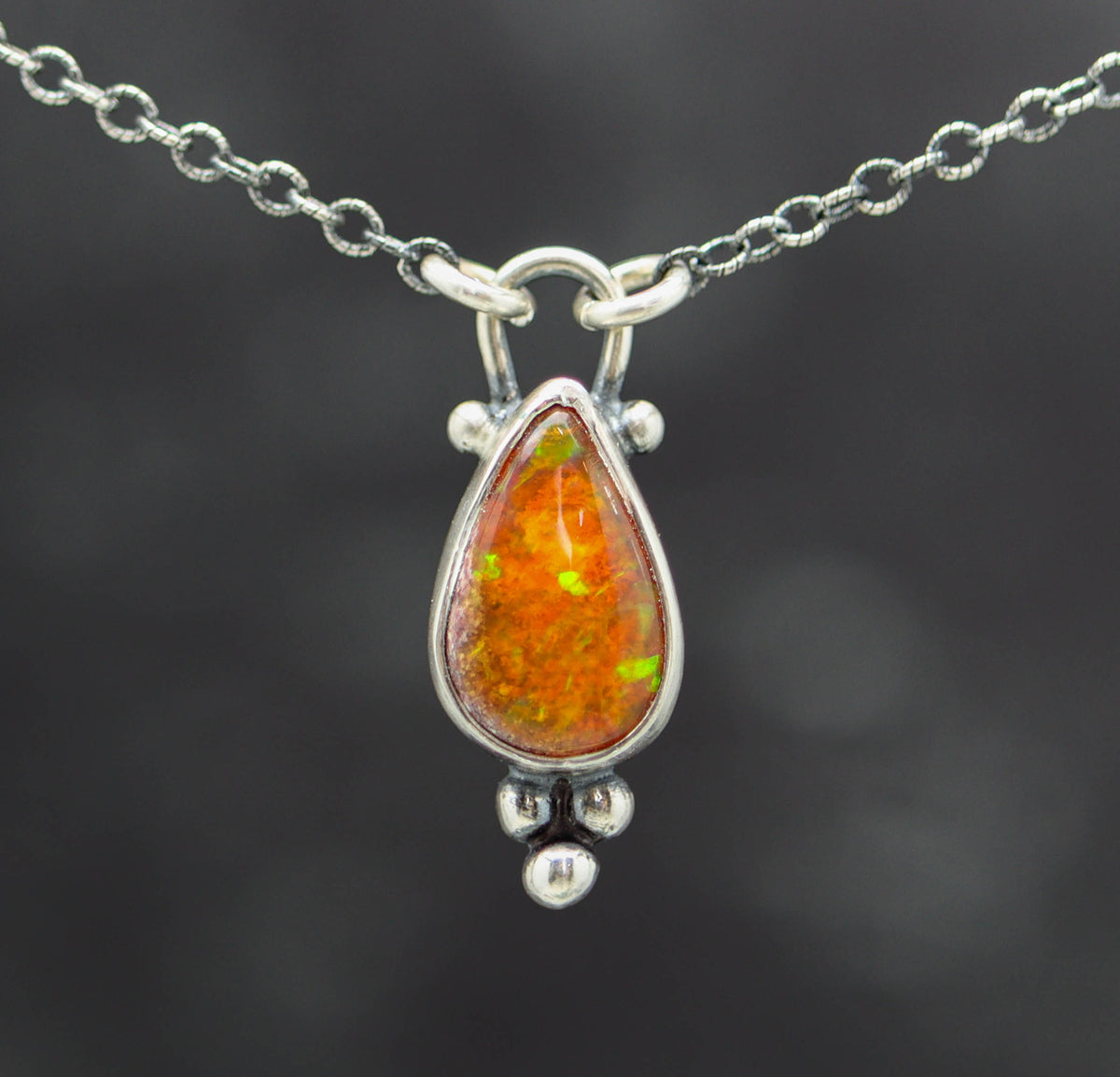 Mexican Fire Opal Petite Pendant Necklace in Sterling Silver