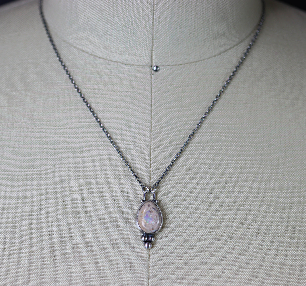 Mexican Fire Opal Petite Pendant Necklace in Sterling Silver