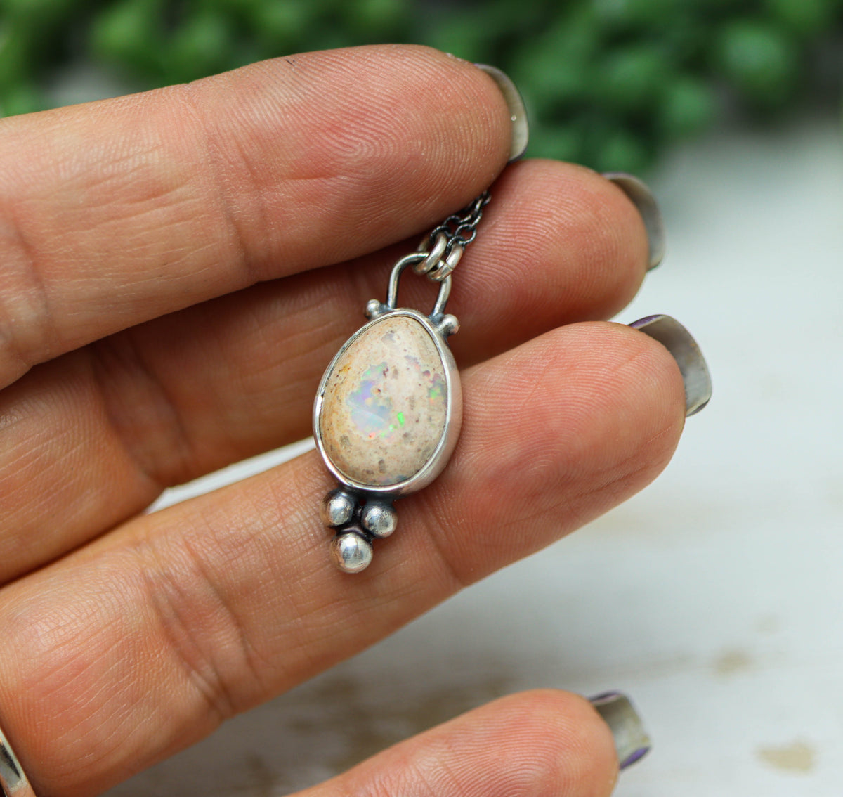 Mexican Fire Opal Petite Pendant Necklace in Sterling Silver