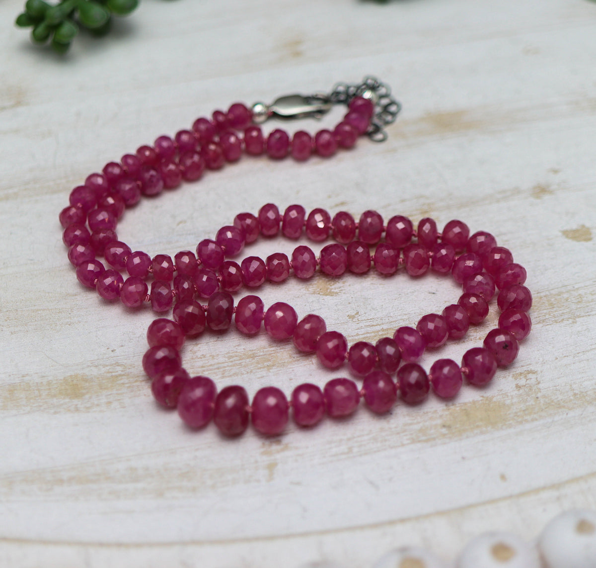 Pink Sapphire Hand Knotted Bead Necklace Sterling Silver