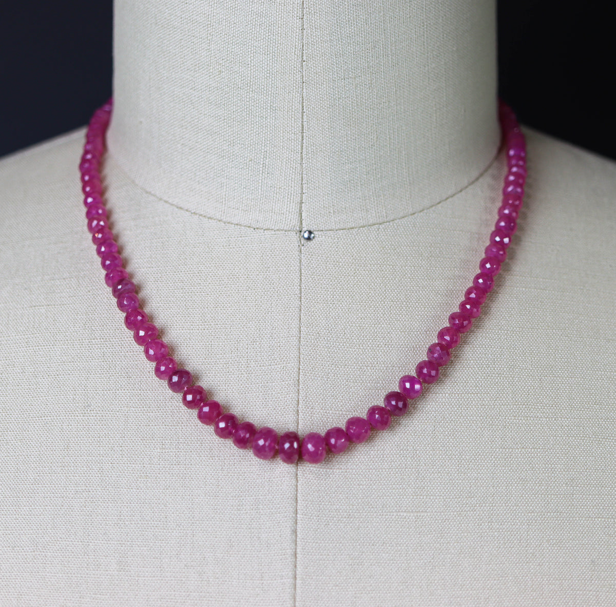 Pink Sapphire Hand Knotted Bead Necklace Sterling Silver