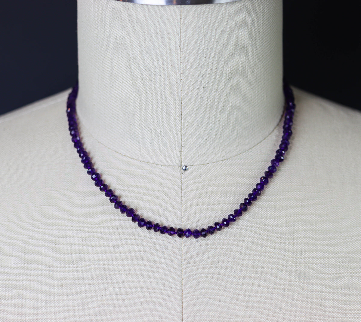 Amethyst Hand Knotted Bead Necklace Sterling Silver