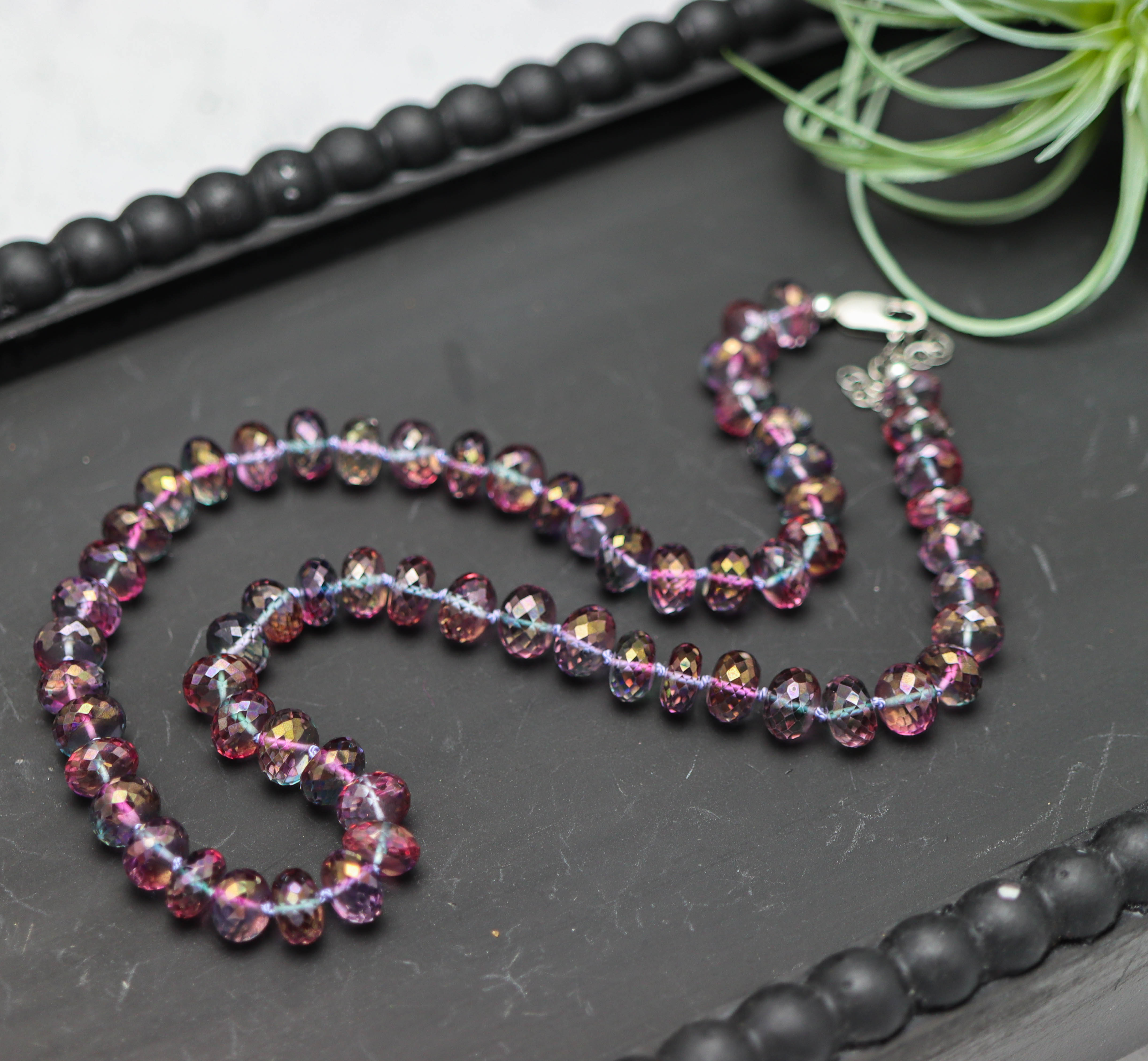 Blue purple and silver deals beaded necklace