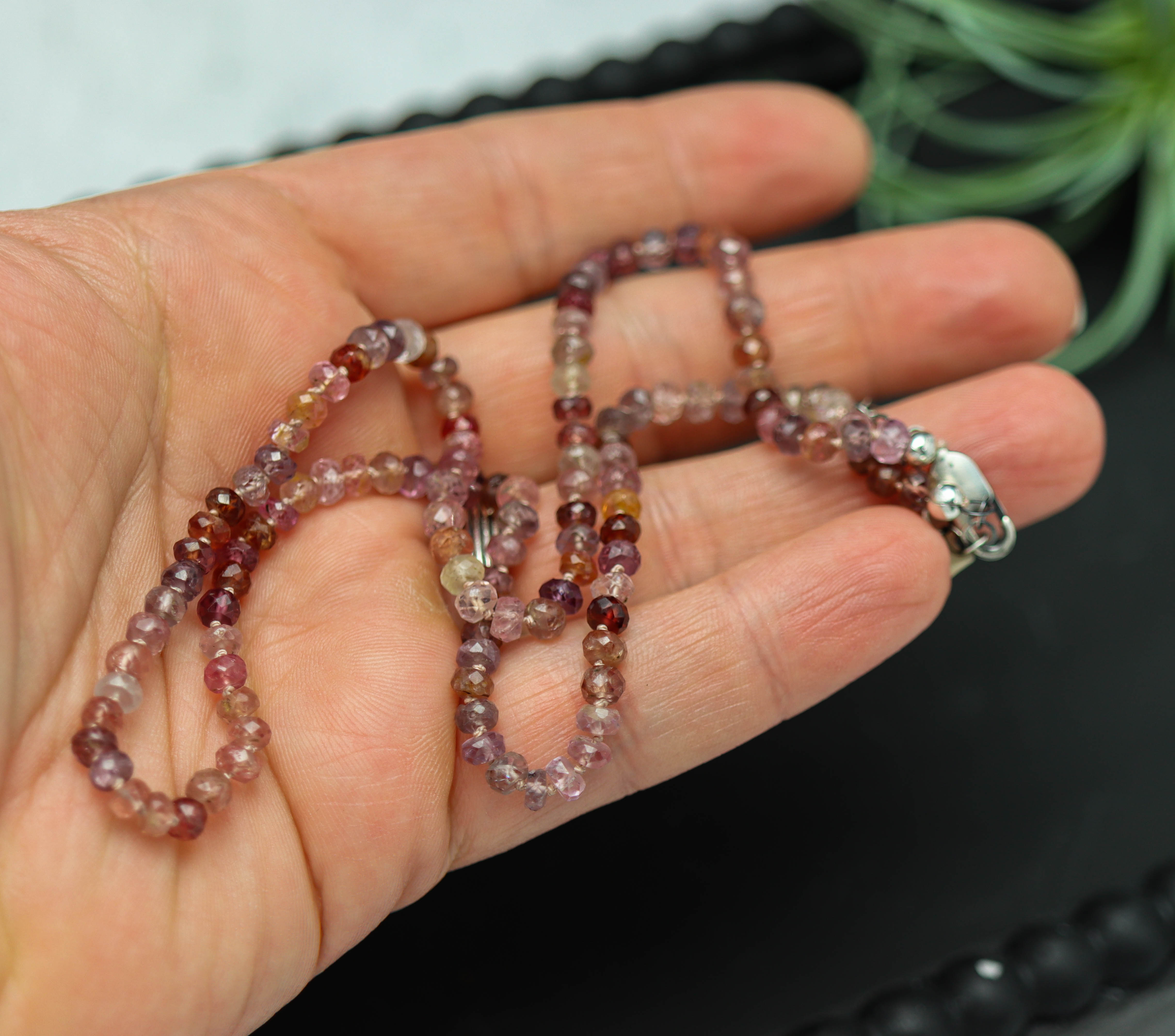 Multi Colored Spinel Hand Knotted Bead Necklace Sterling Silver