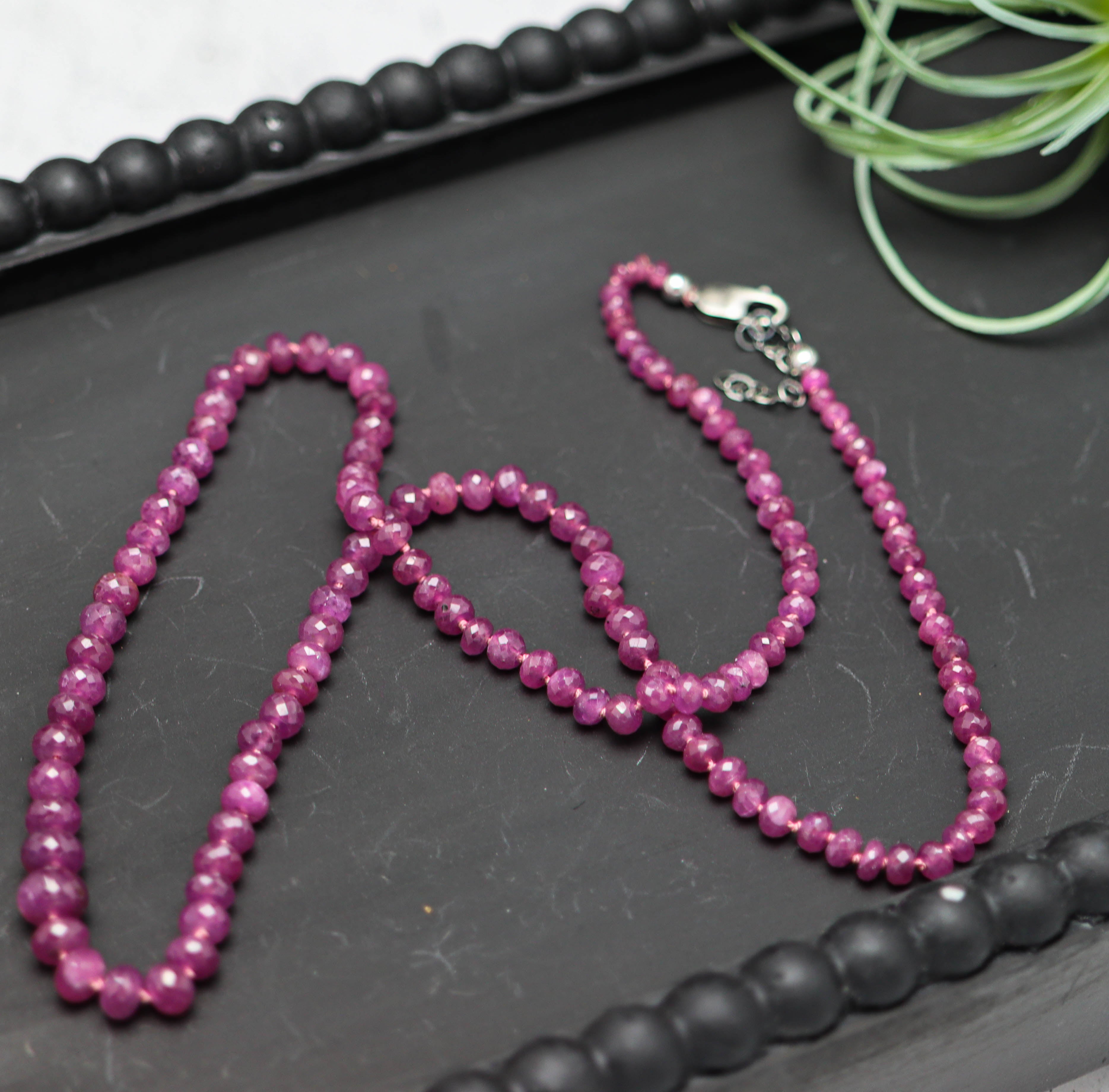 Ruby Hand Knotted Bead Necklace Sterling Silver