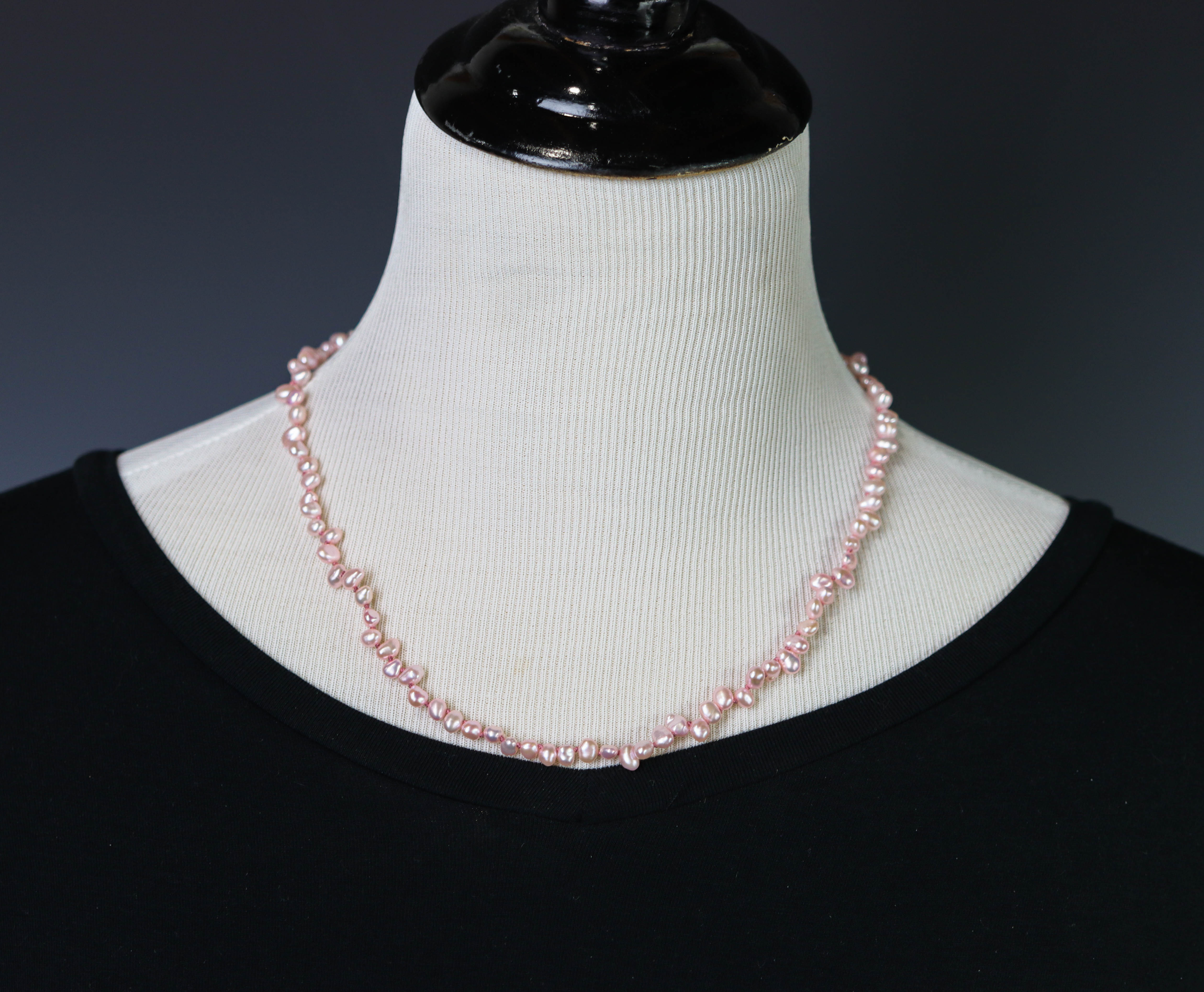 Pink Keshi Pearl Hand Knotted Bead Necklace Sterling Silver