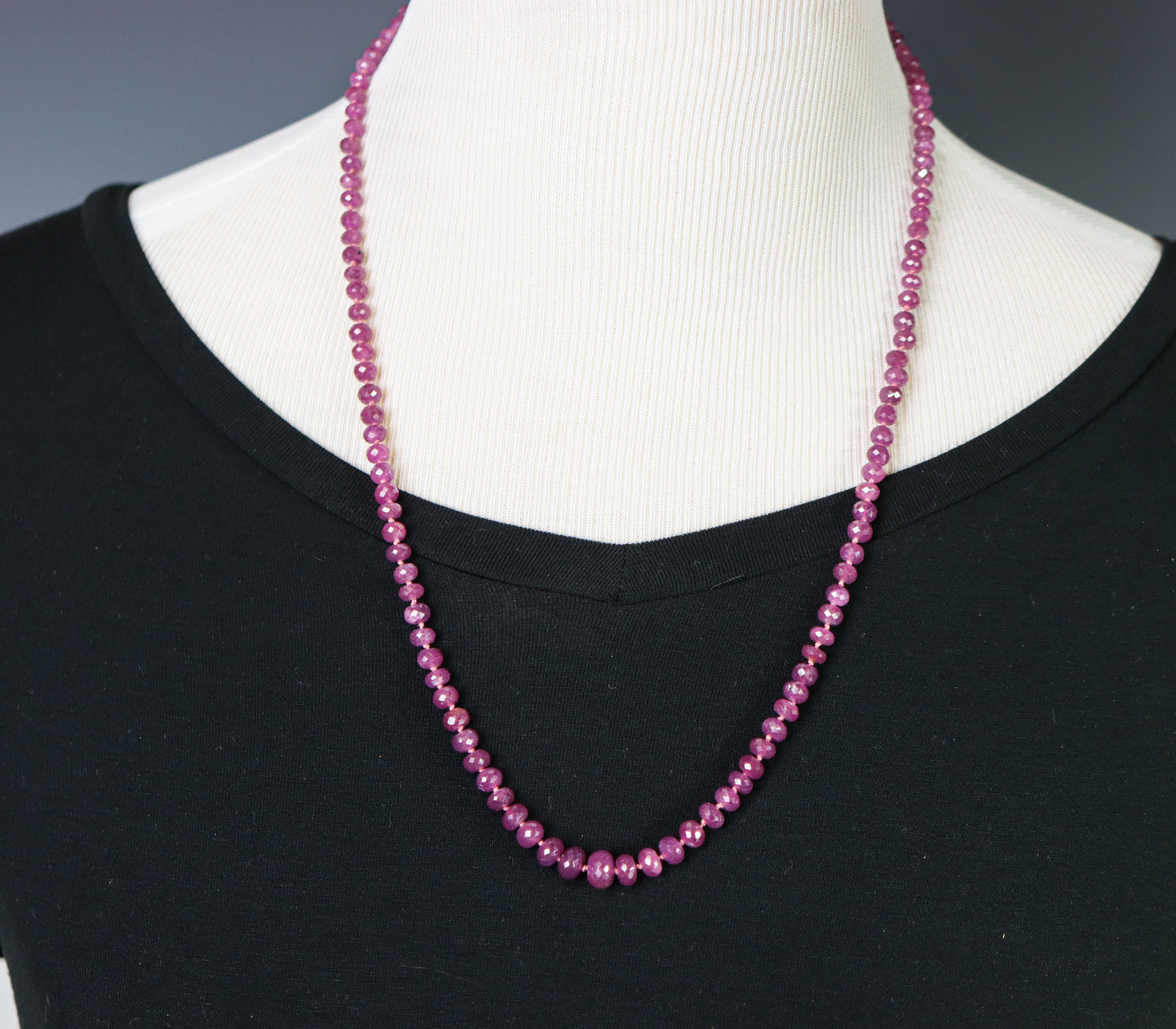 Ruby Hand Knotted Bead Necklace Sterling Silver