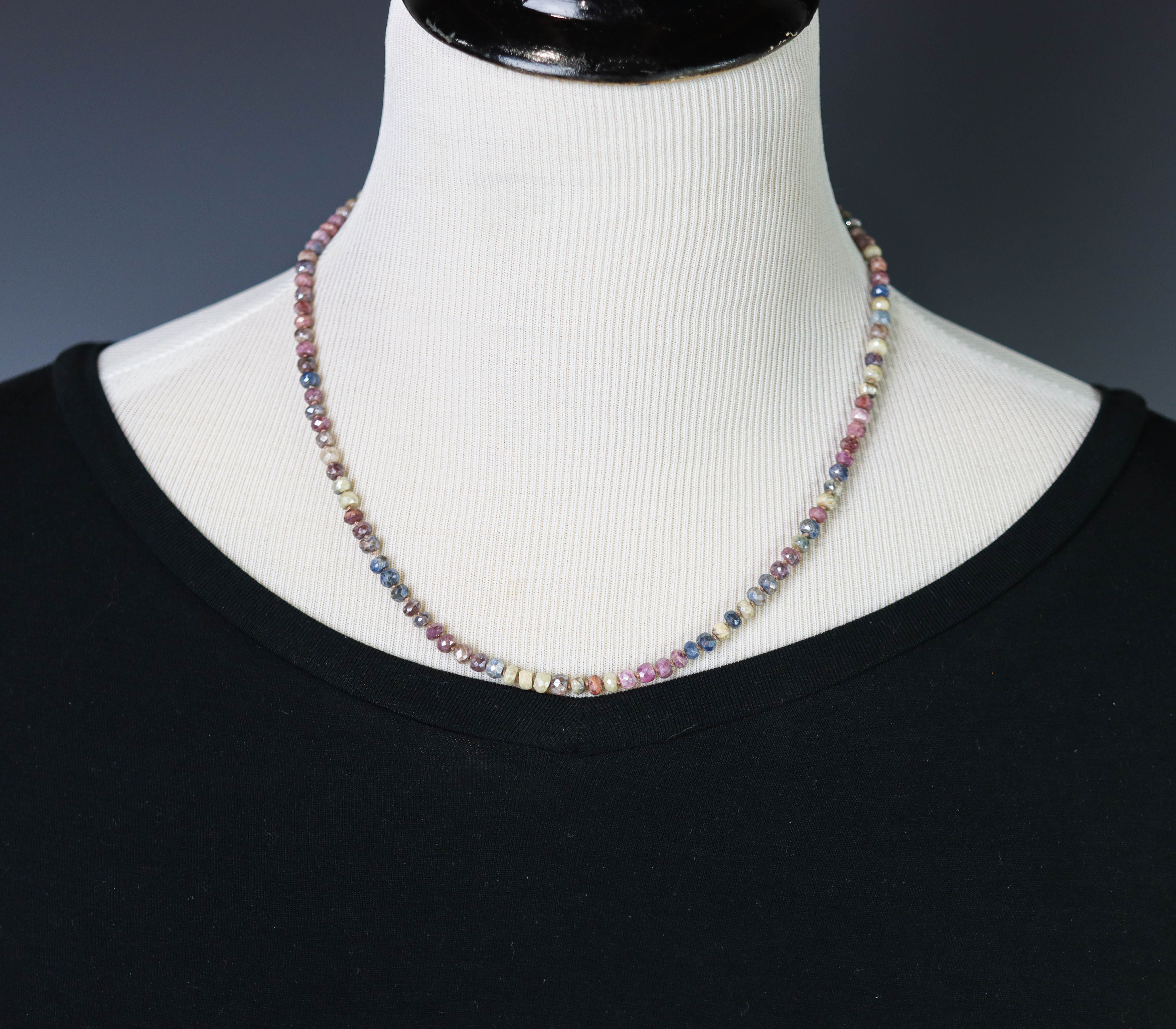 Multi Colored Sapphire Hand Knotted Bead Necklace Sterling Silver 18 inch