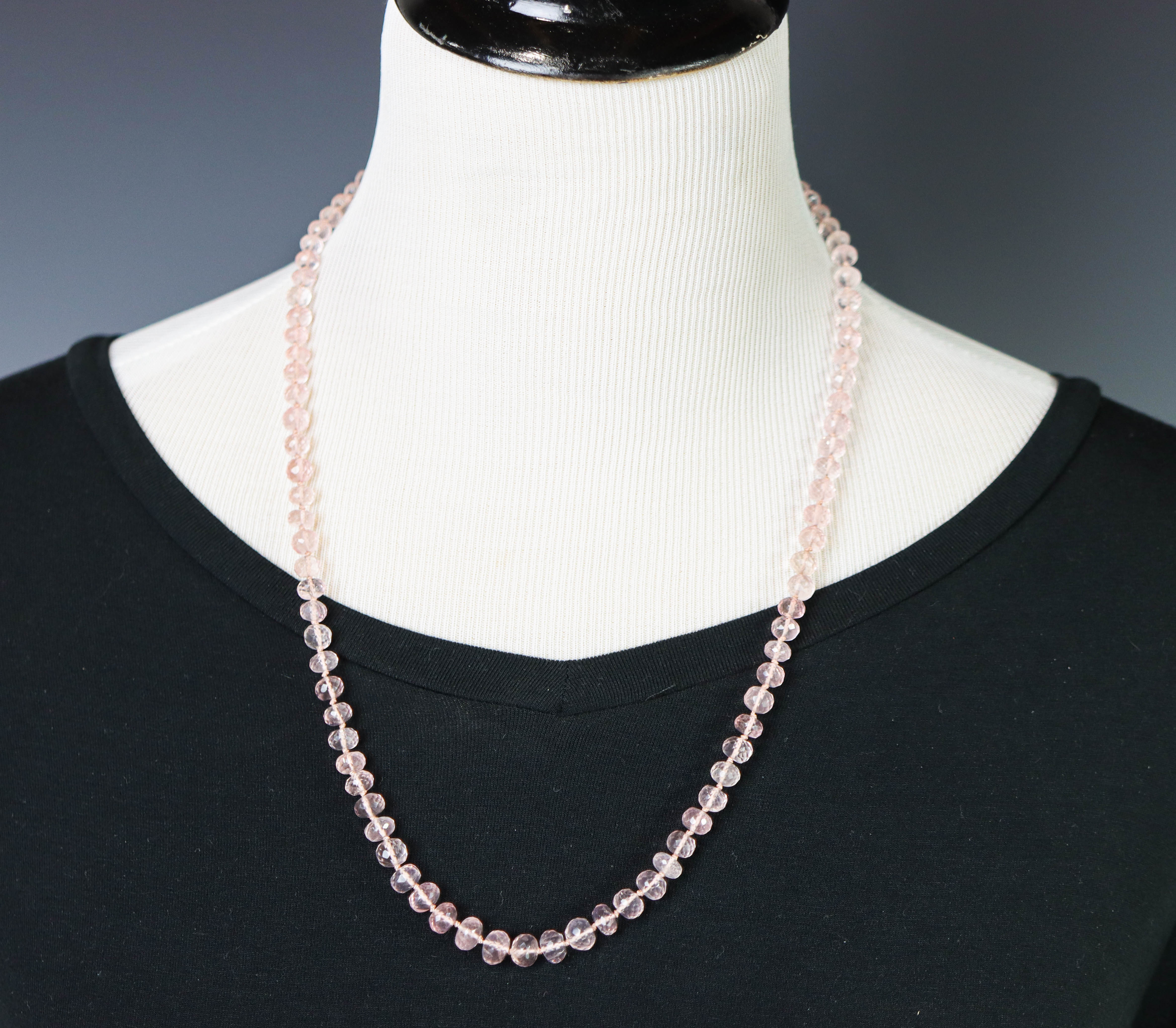 Madagascar Rose Quartz Hand Knotted Bead Necklace Sterling Silver