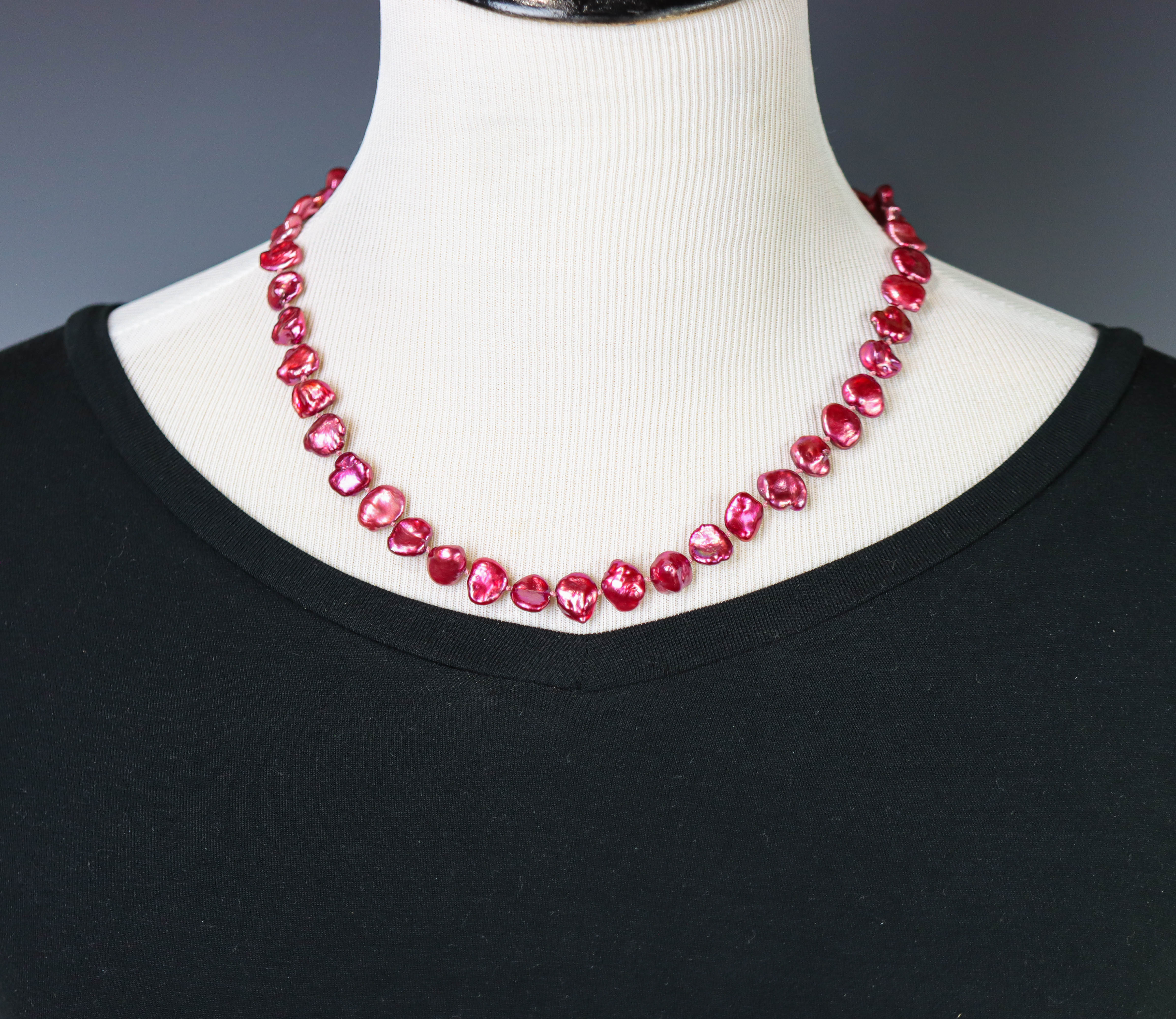 Pink Keshi Pearl Hand Knotted Bead Necklace Sterling Silver