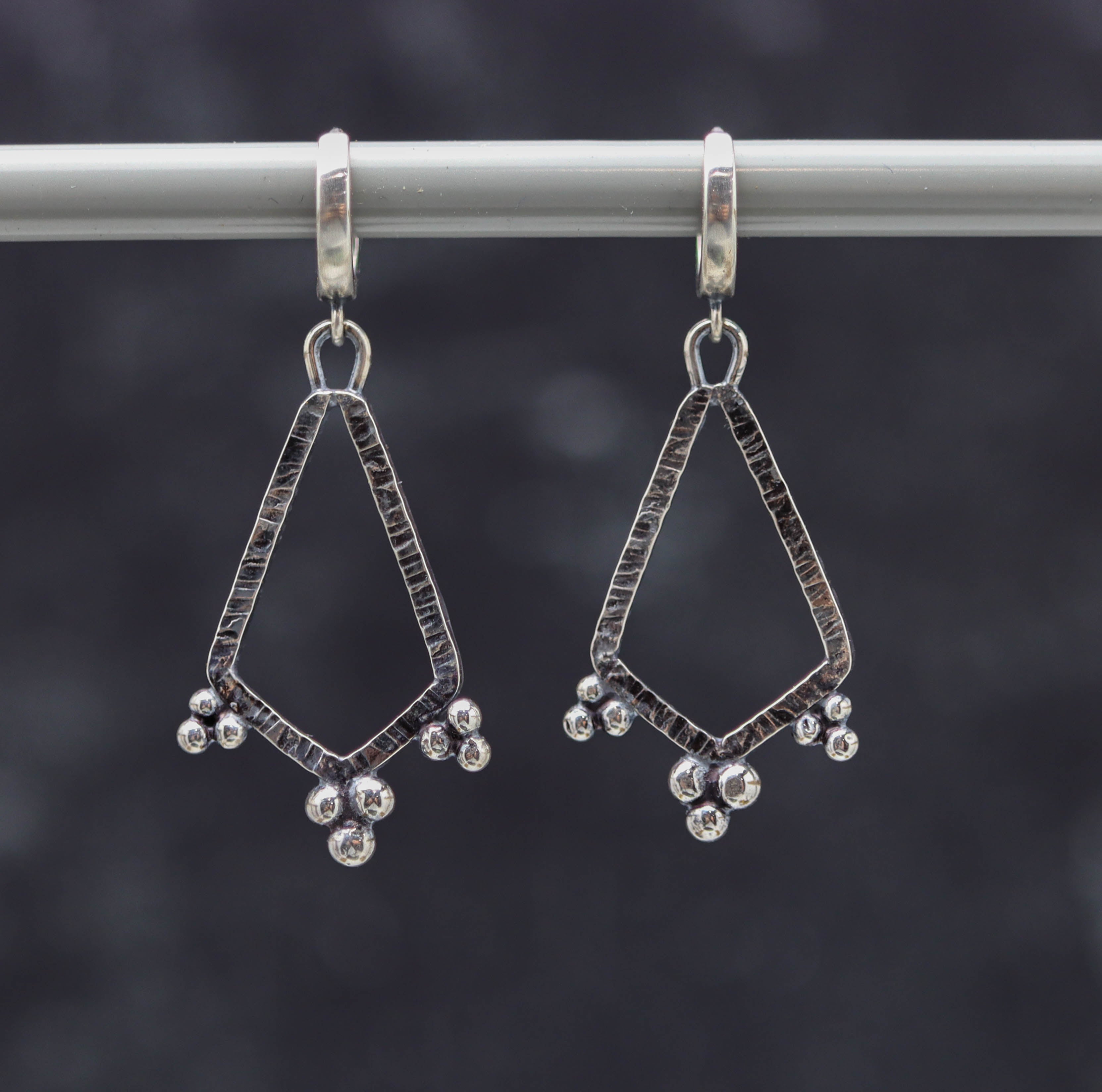 Small Granulated Triangle Earrings in Sterling Silver Made To Order