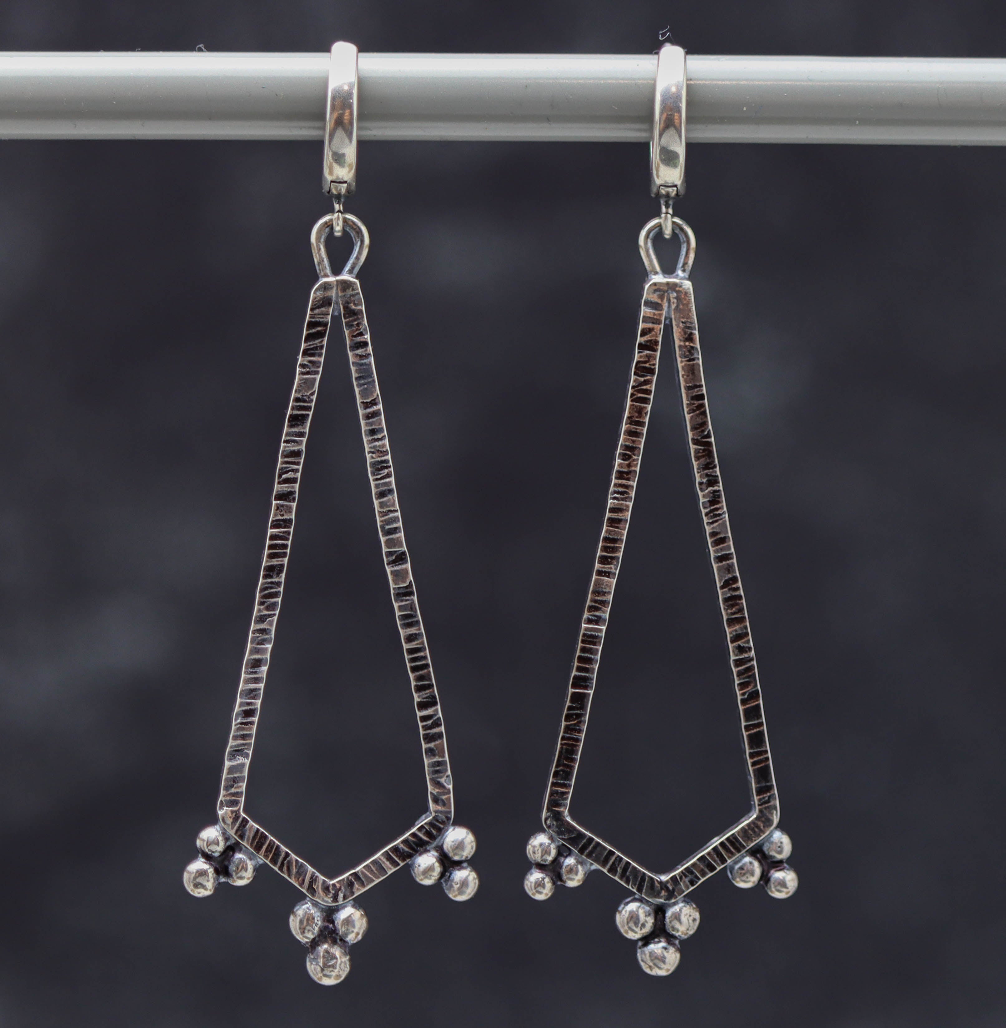 Large Granulated Triangle Earrings in Sterling Silver Made To Order