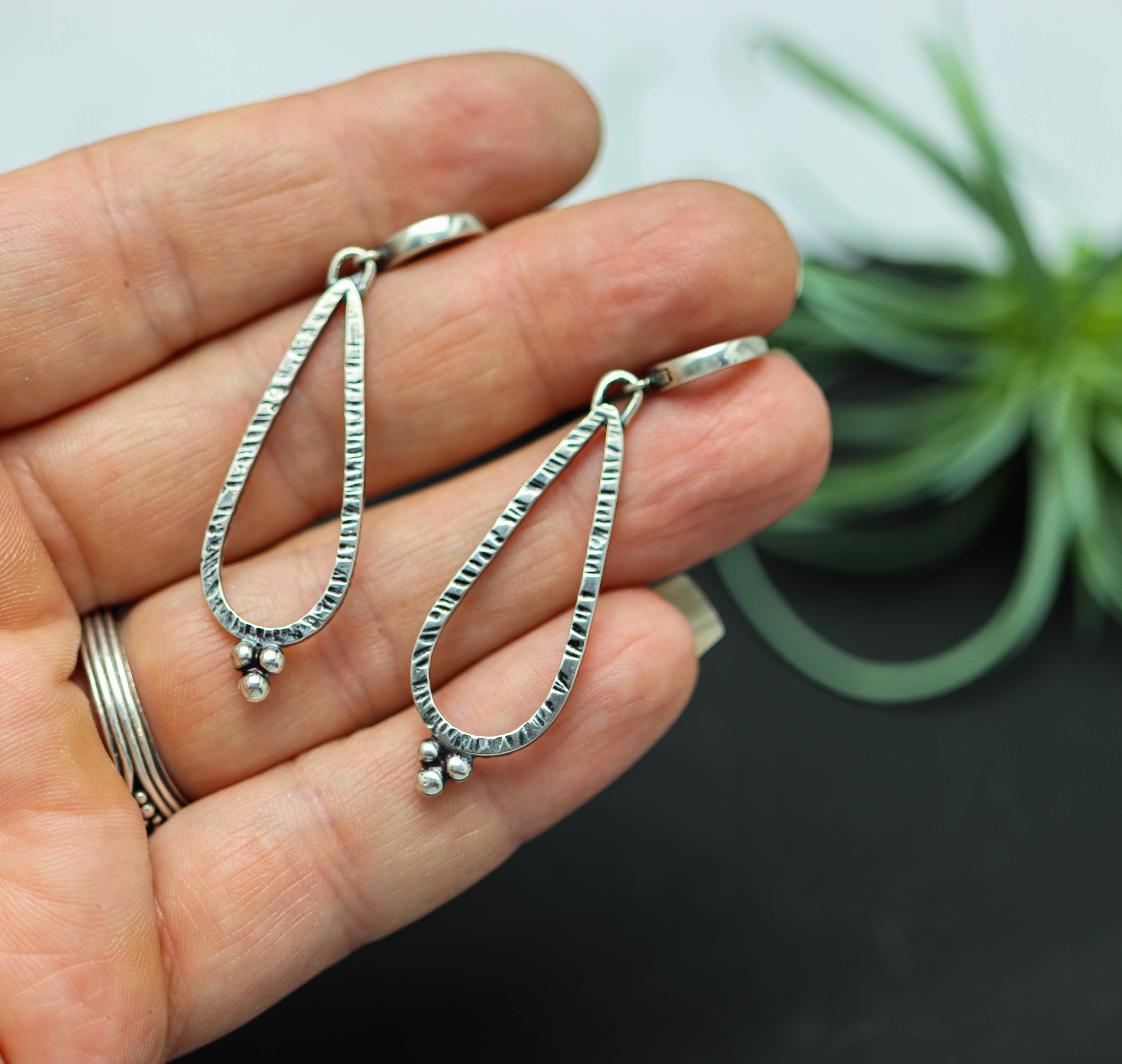 Granulated Teardrop Earrings in Sterling Silver Made To Order