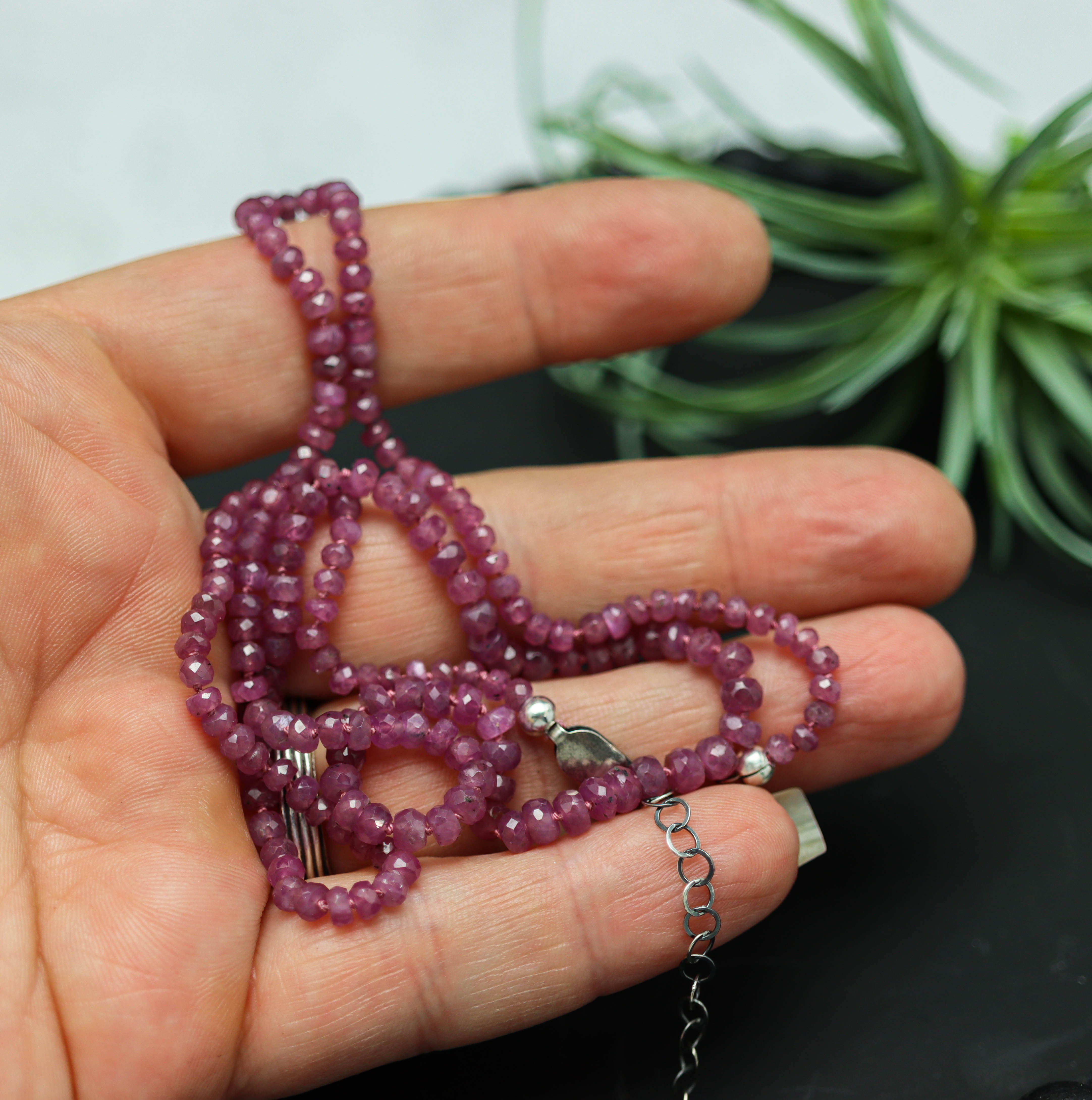 Ruby Hand Knotted Bead Necklace Sterling Silver