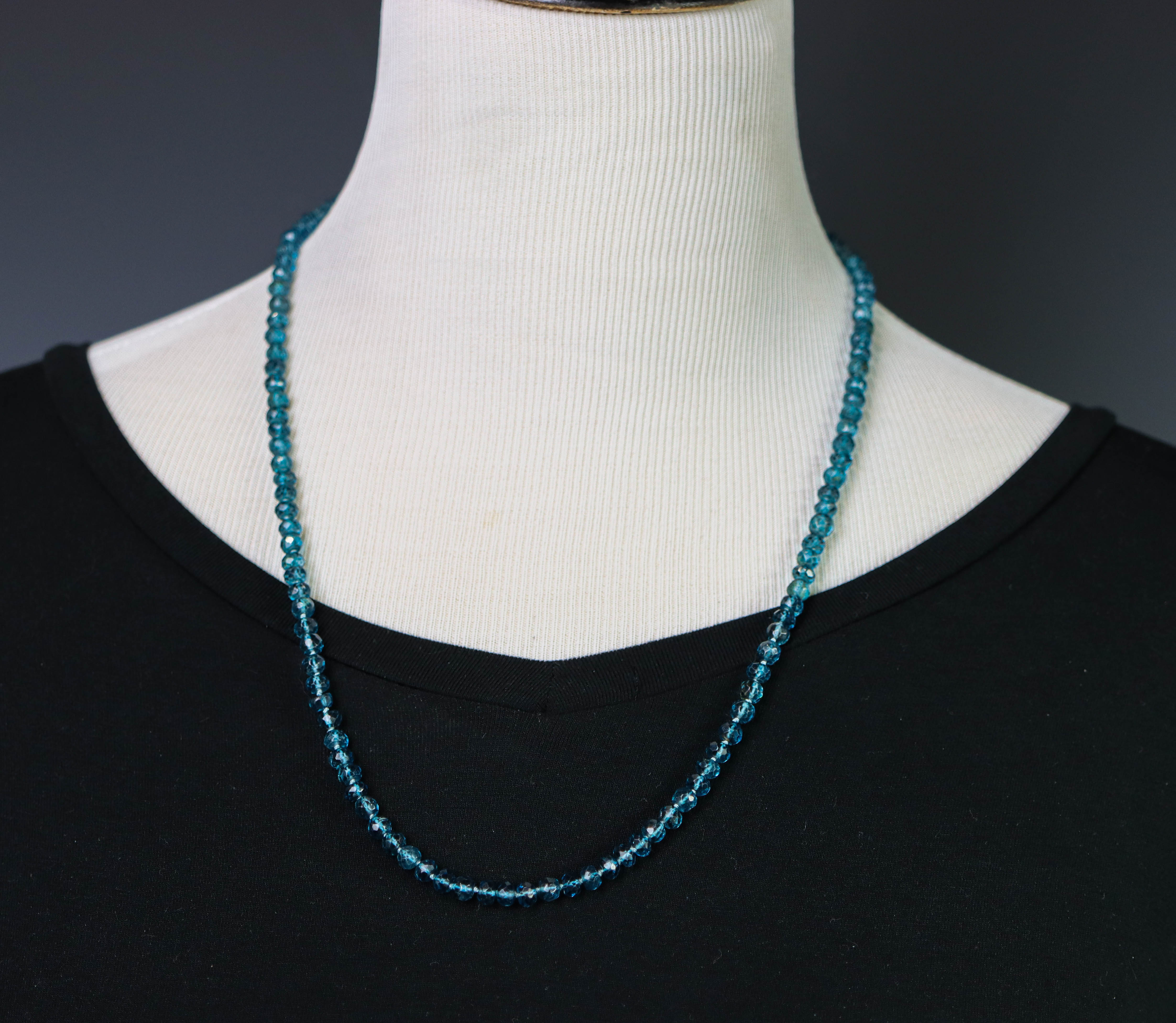 London Blue Topaz Hand Knotted Bead Necklace Sterling Silver