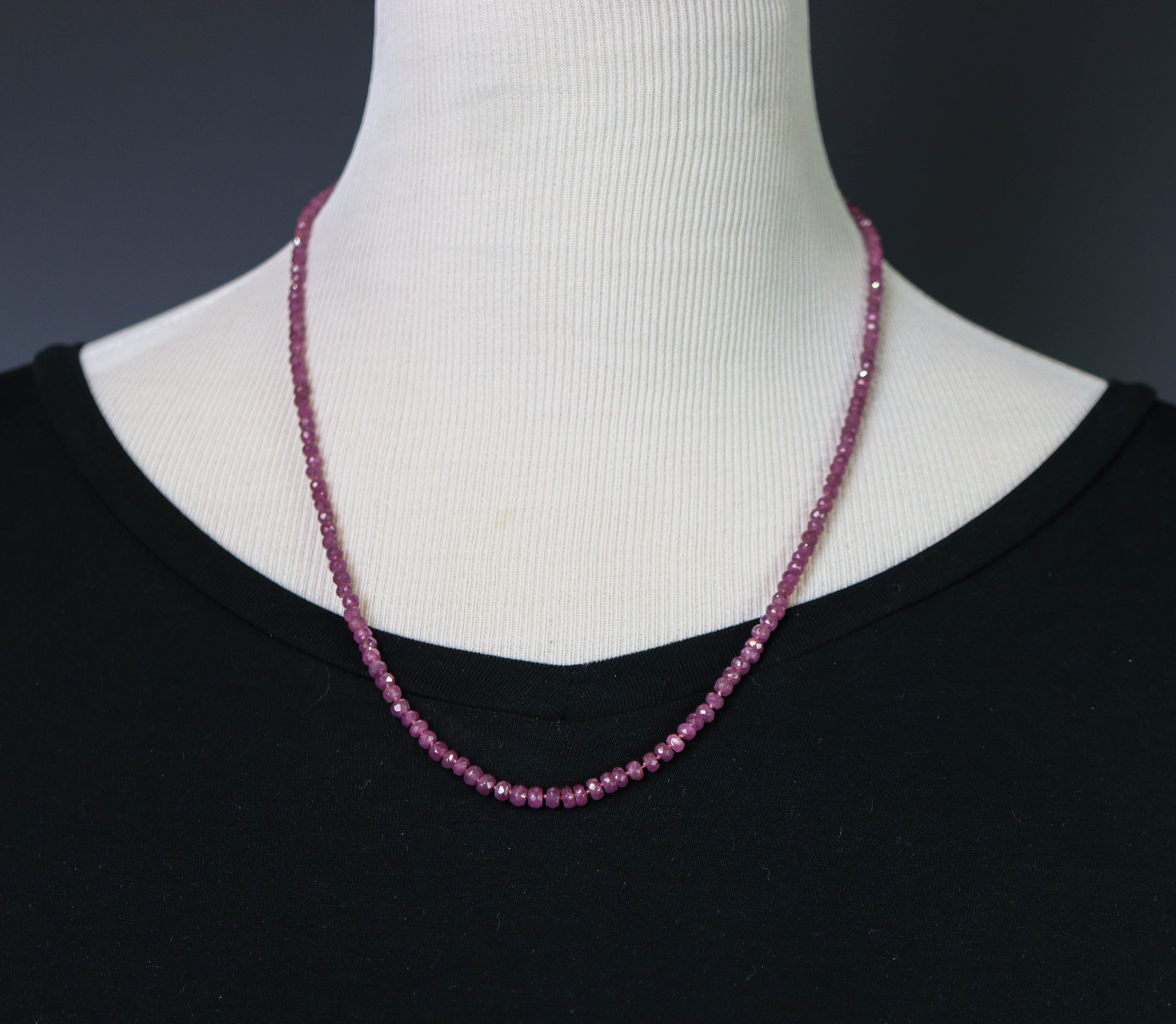 Ruby Hand Knotted Bead Necklace Sterling Silver