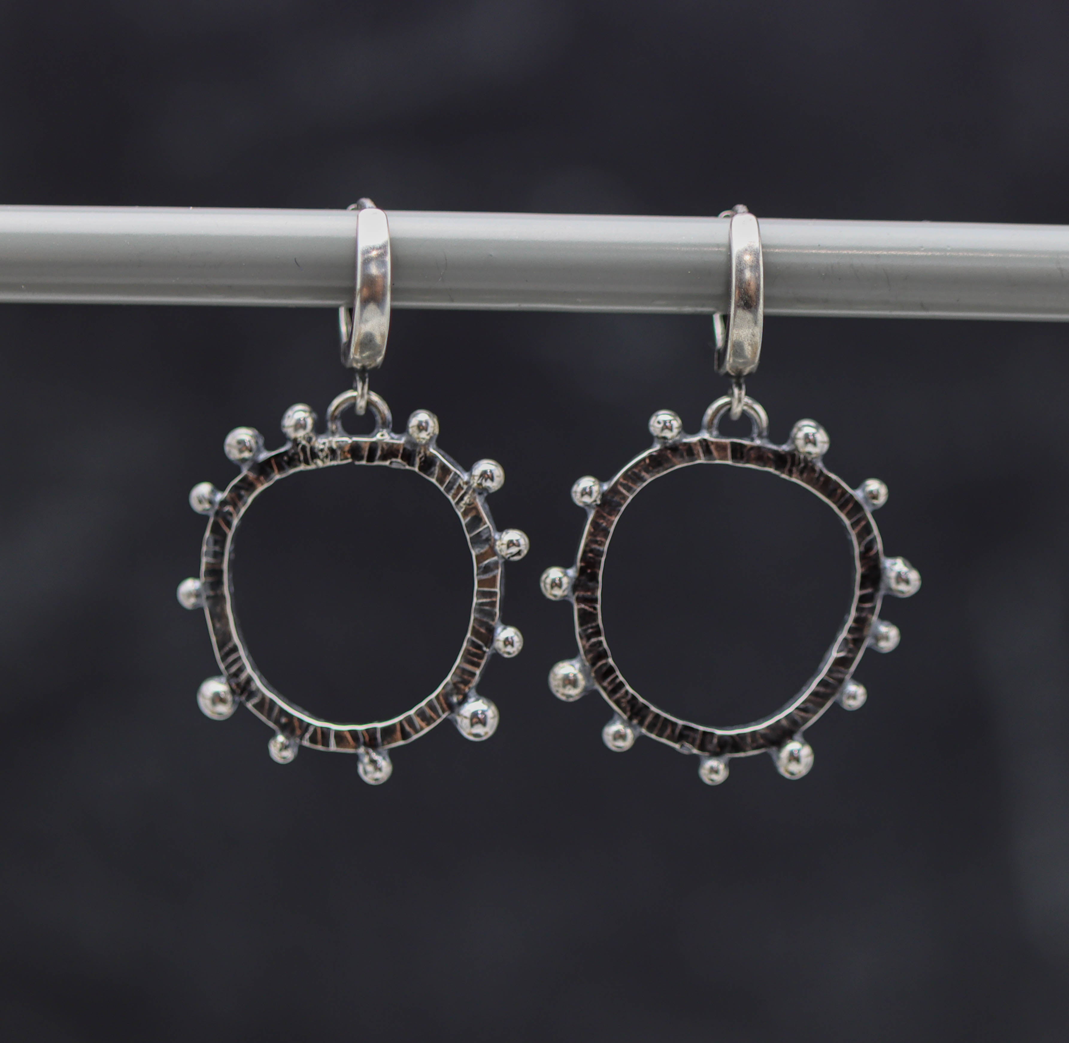 Wonky Studded Circle Earrings in Sterling Silver Made To Order