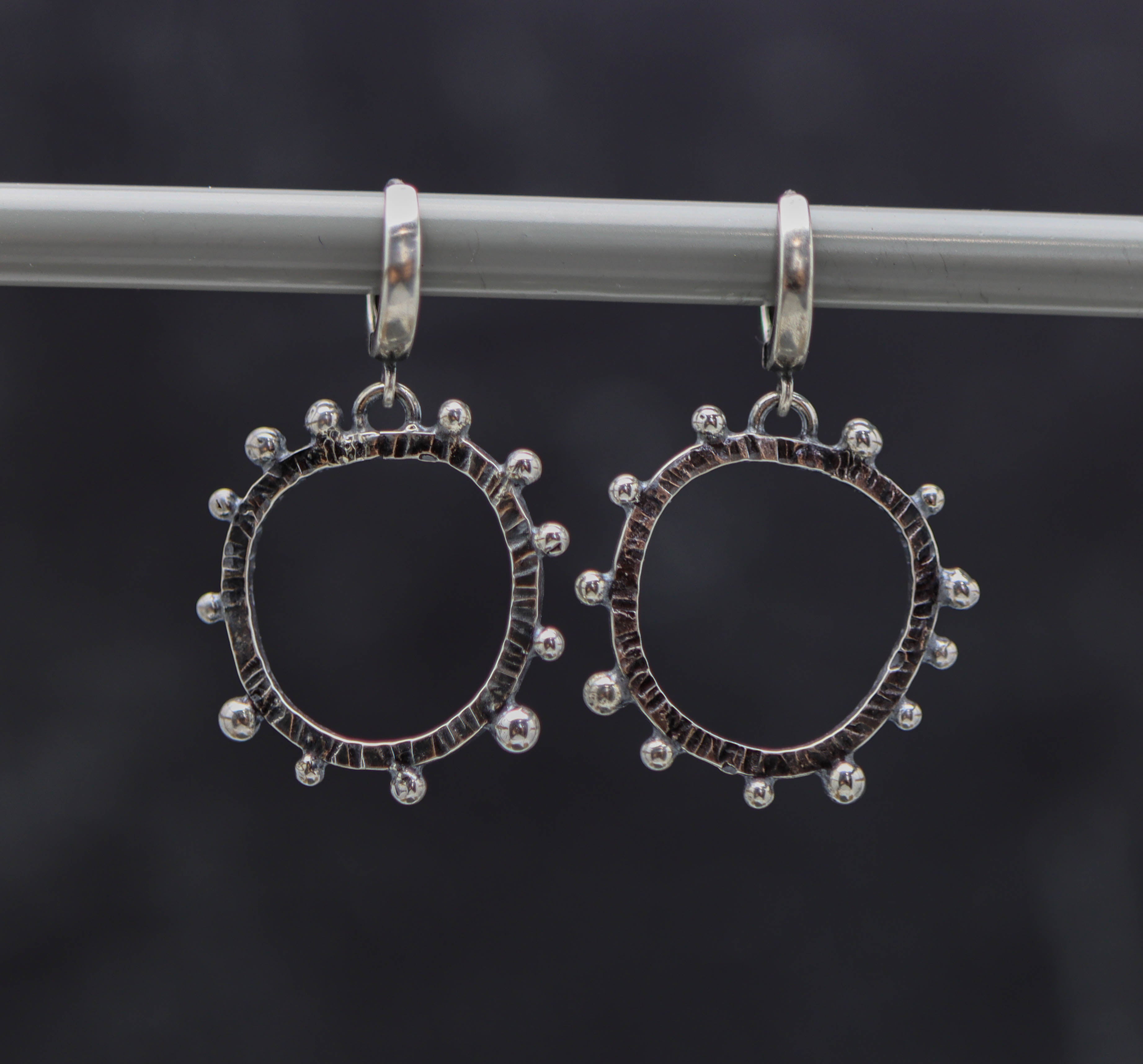 Wonky Studded Circle Earrings in Sterling Silver Made To Order