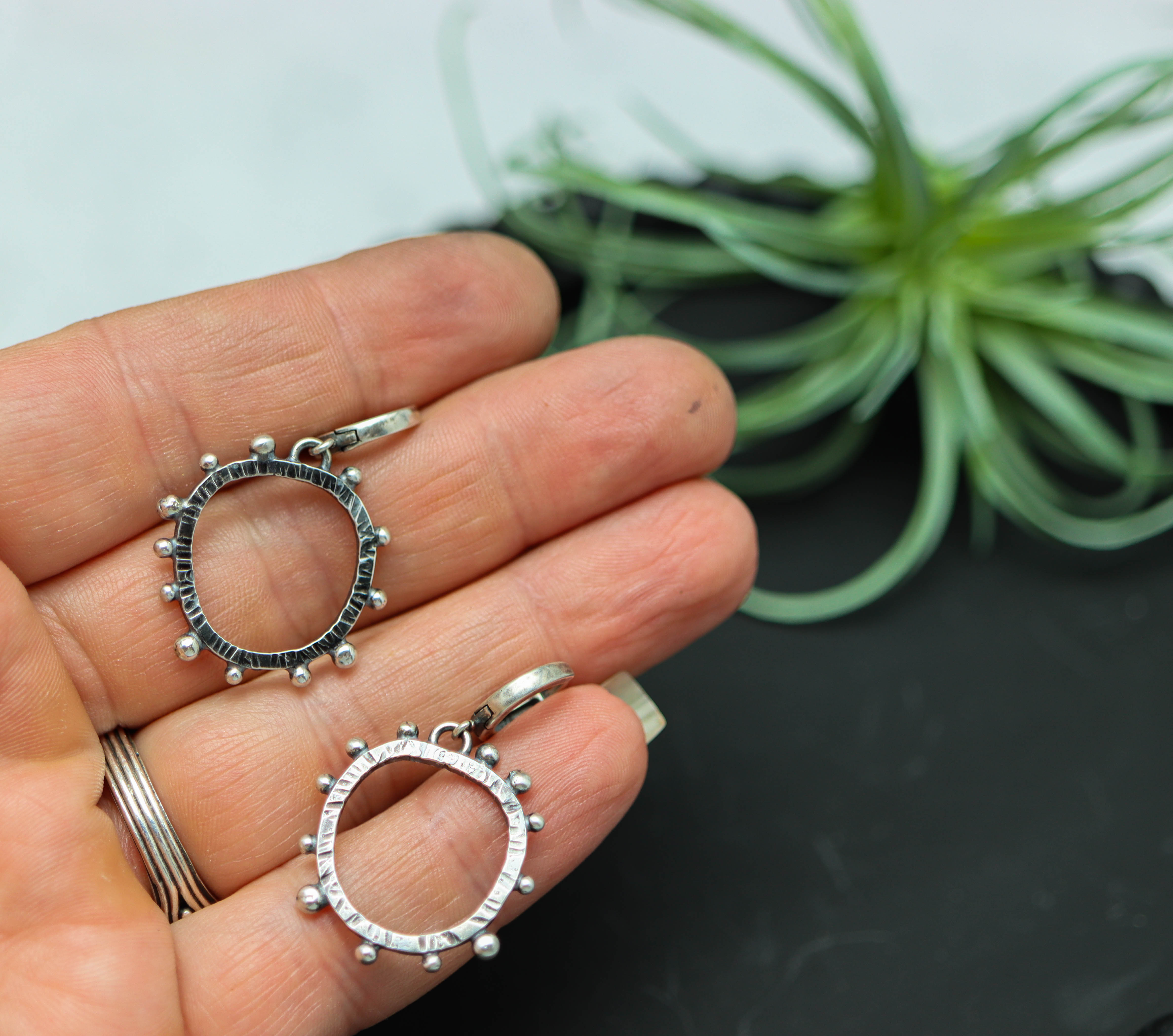 Wonky Studded Circle Earrings in Sterling Silver Made To Order