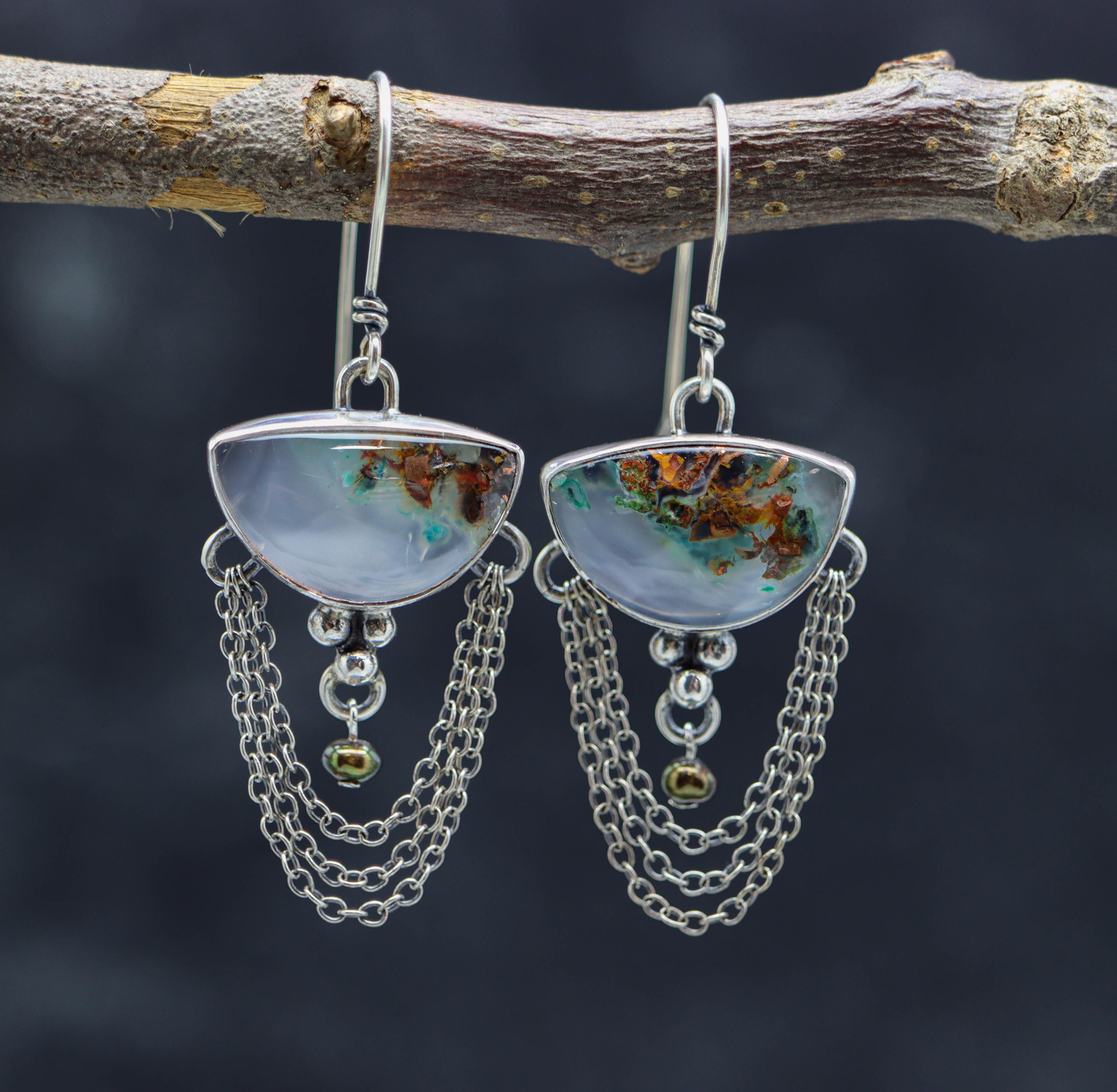 Confetti Chrysocolla and Pearl Earrings Sterling Silver