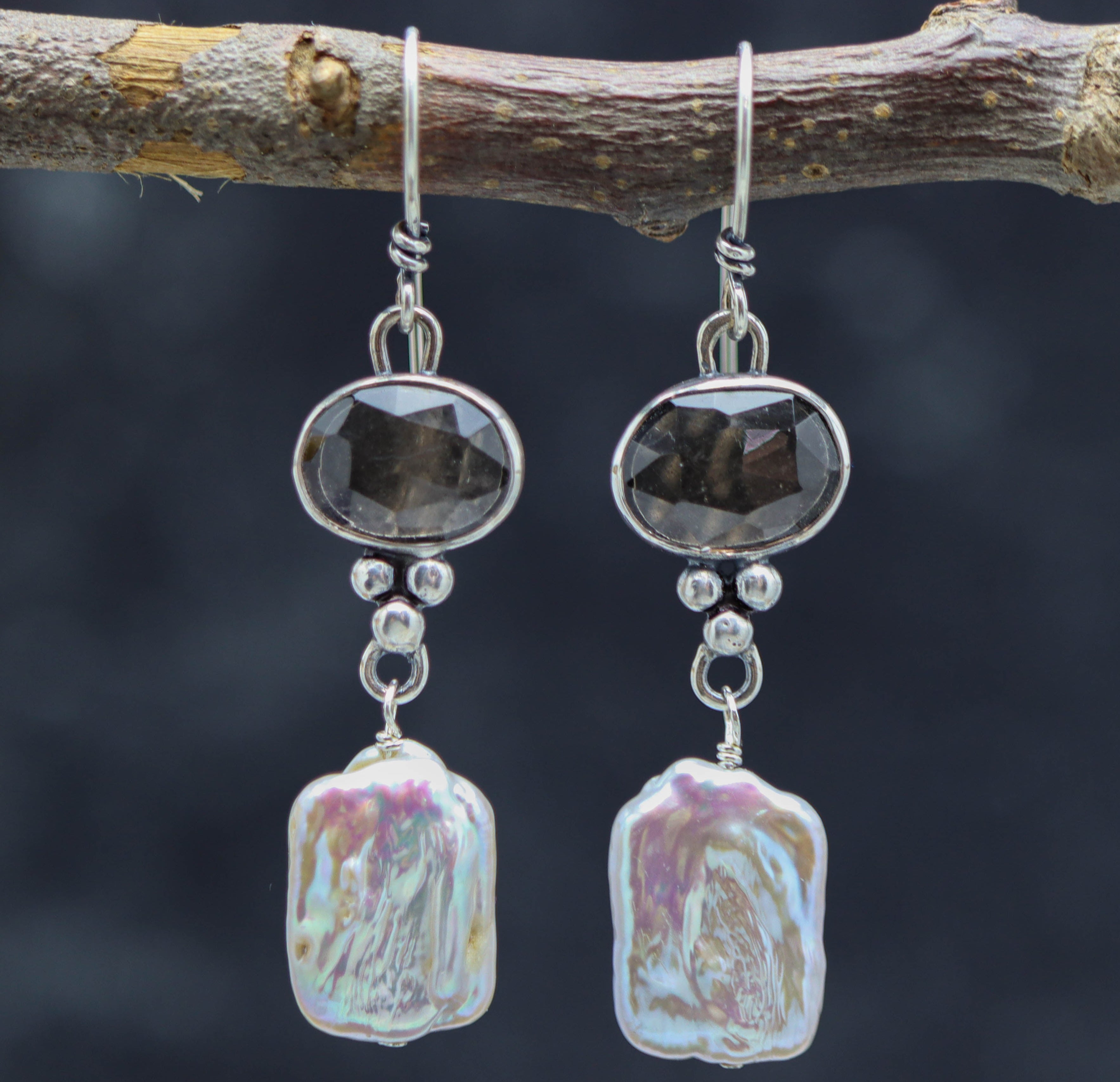Agni Manitite and Baroque Pearl Earrings Sterling Silver