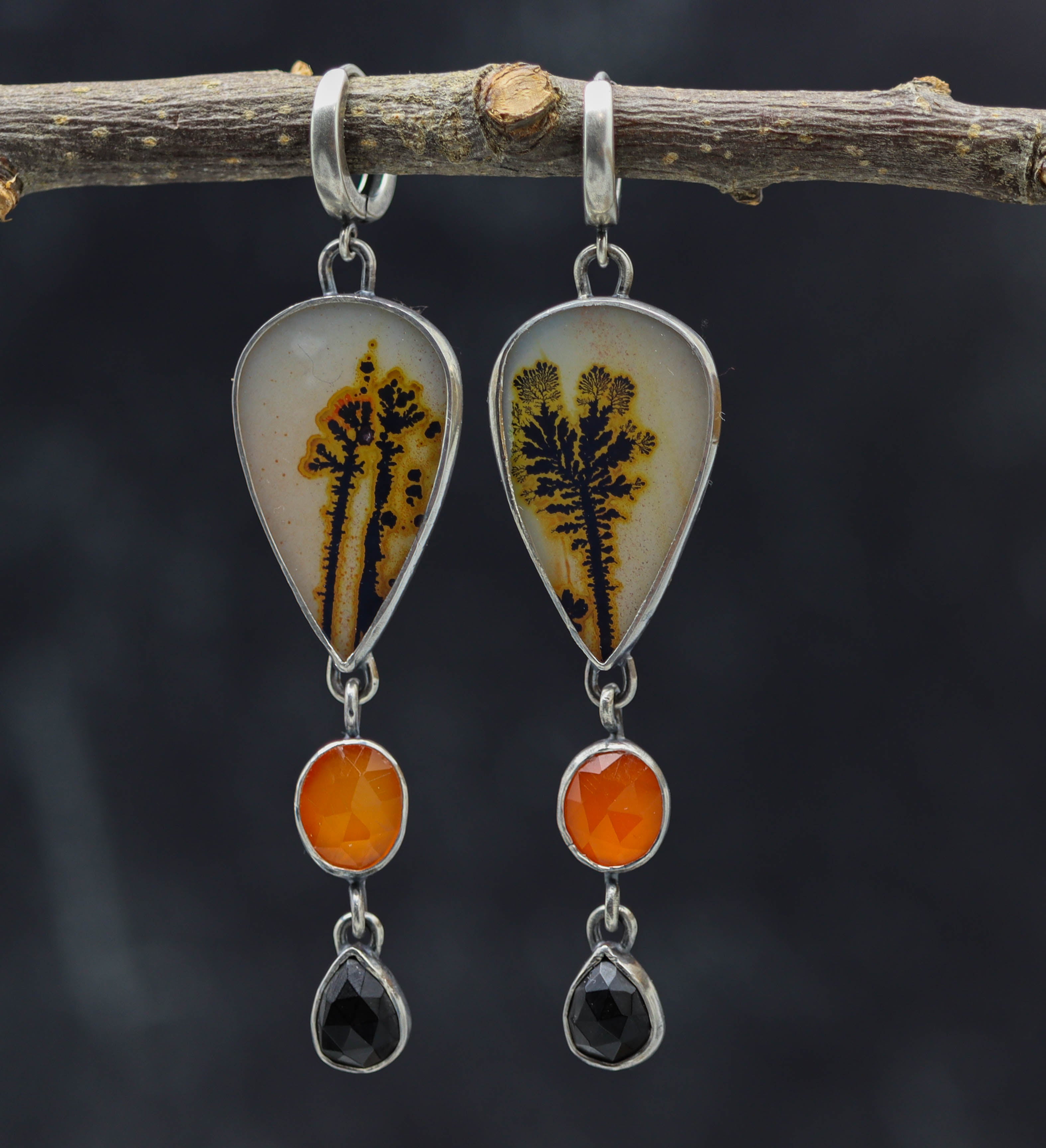 Carnelian, Spinel and Dendritic Agate Earrings Sterling Silver