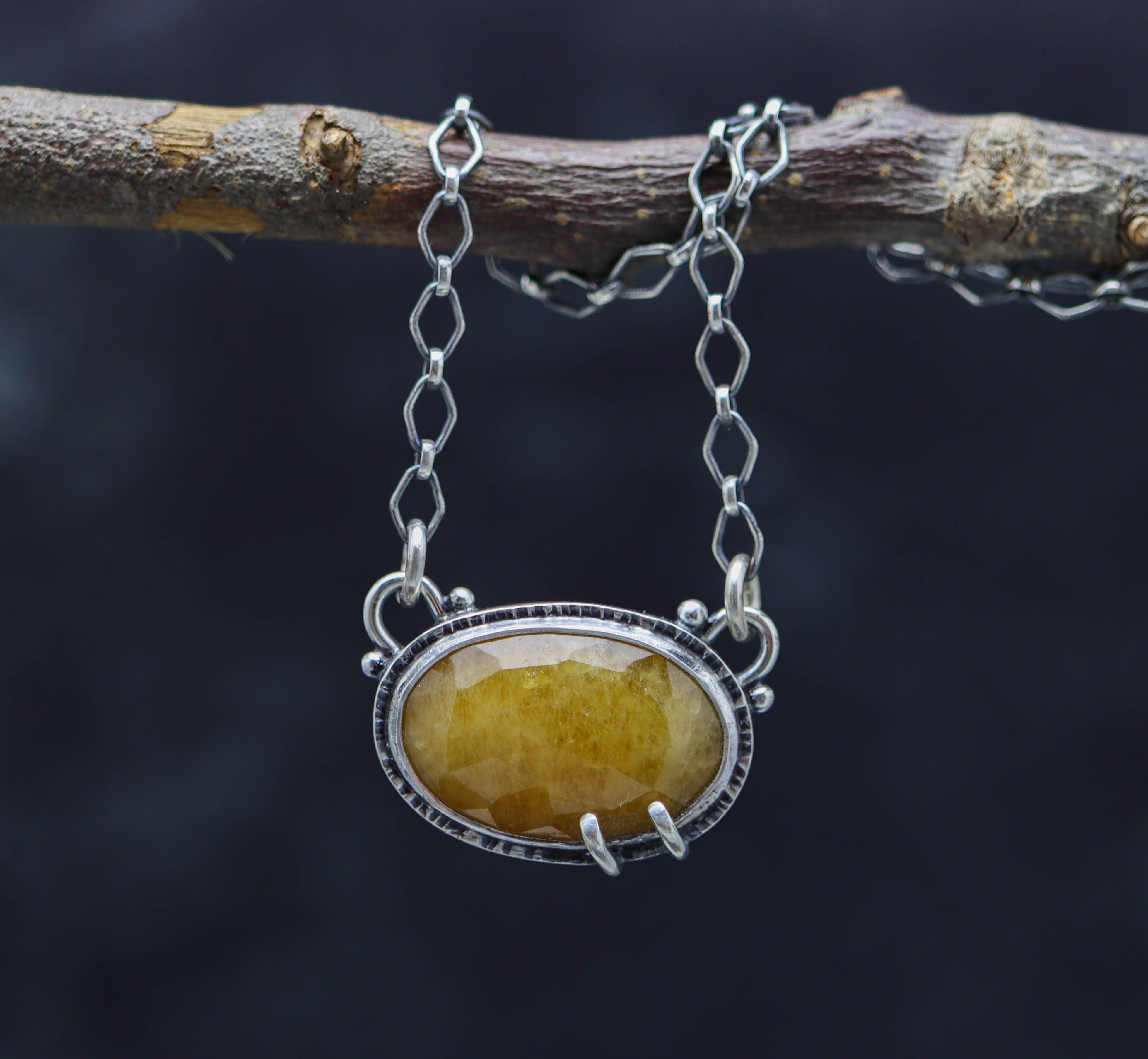 Yellow Sapphire Pendant Sterling Silver One Of a Kind Gemstone Necklace