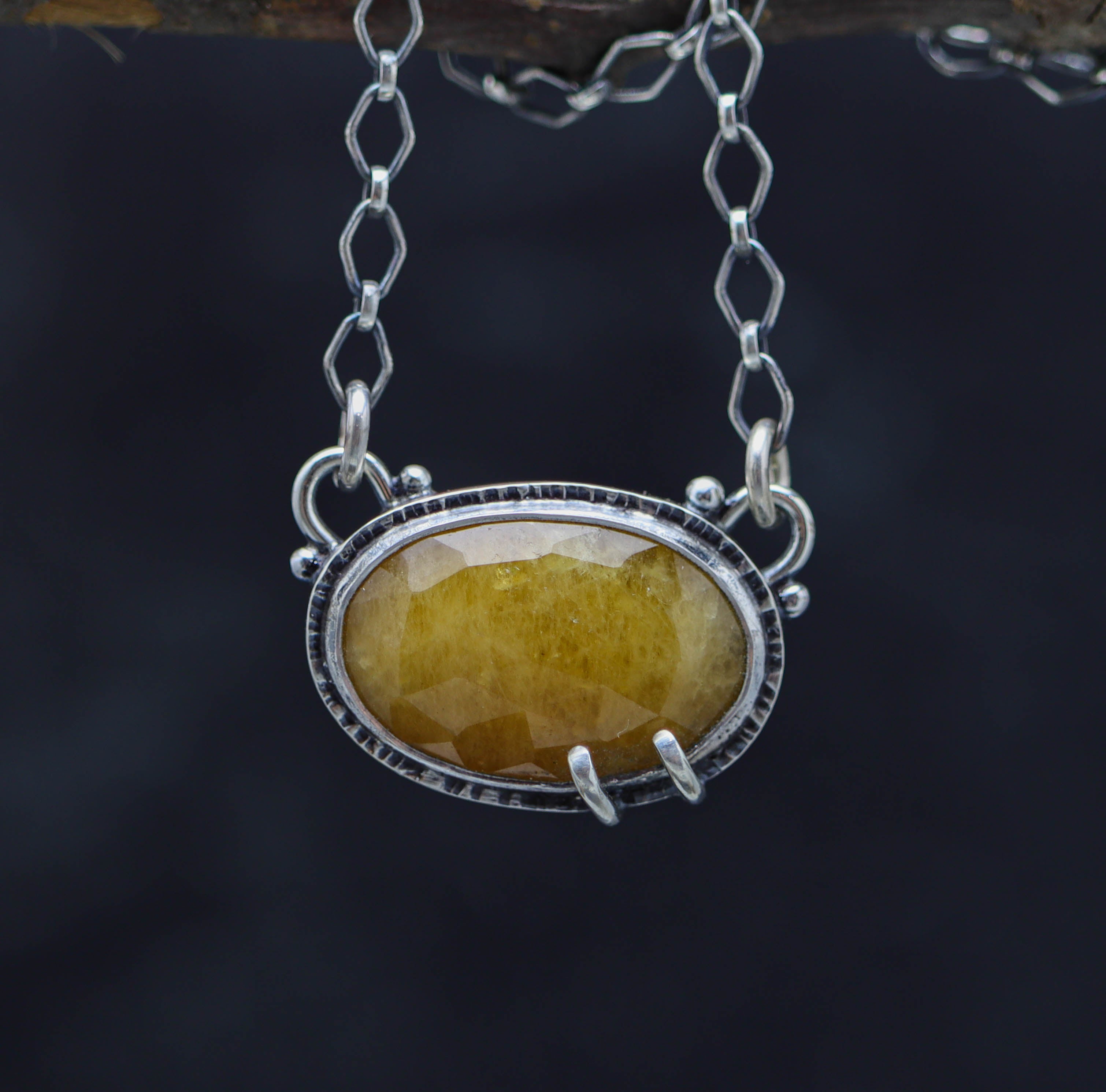 Yellow Sapphire Pendant Sterling Silver One Of a Kind Gemstone Necklace