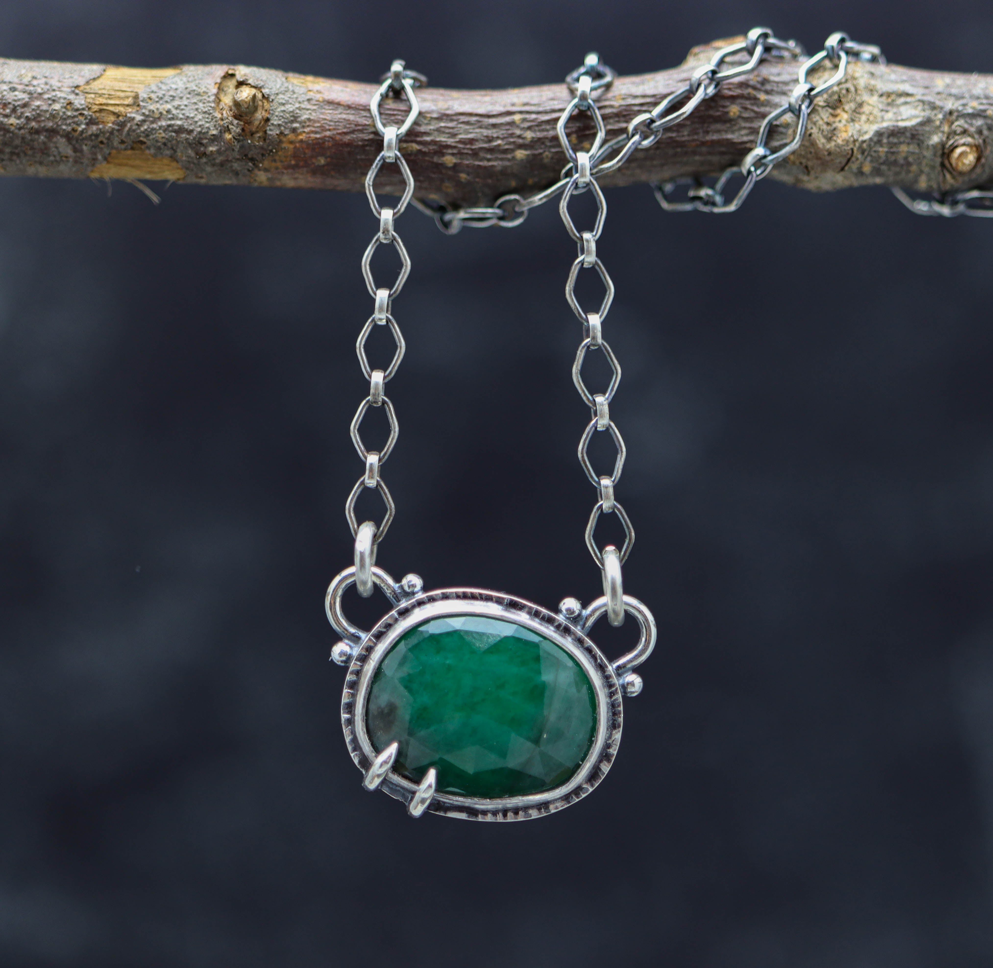 Emerald Pendant Sterling Silver One Of a Kind Gemstone Necklace