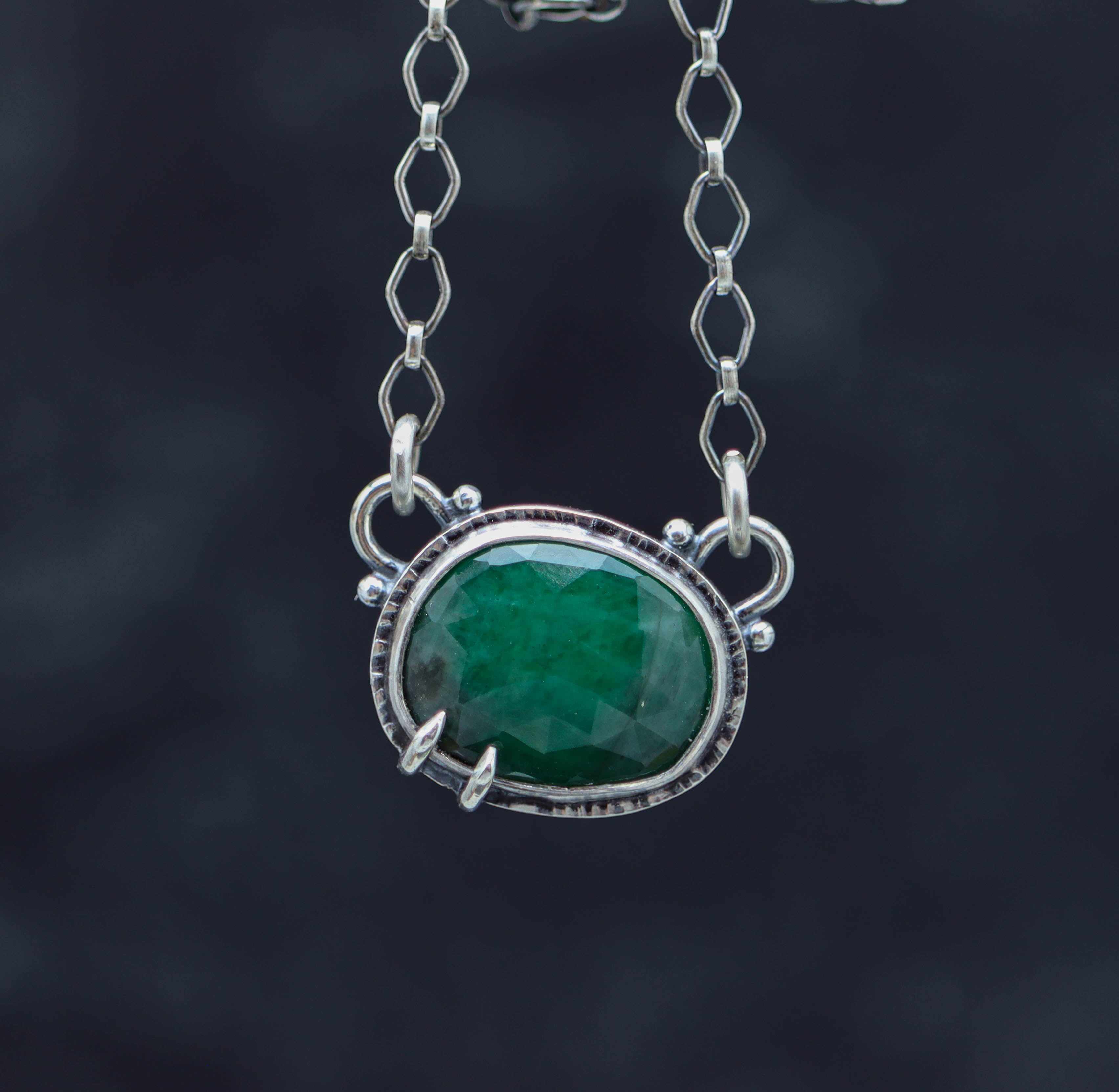 Emerald Pendant Sterling Silver One Of a Kind Gemstone Necklace