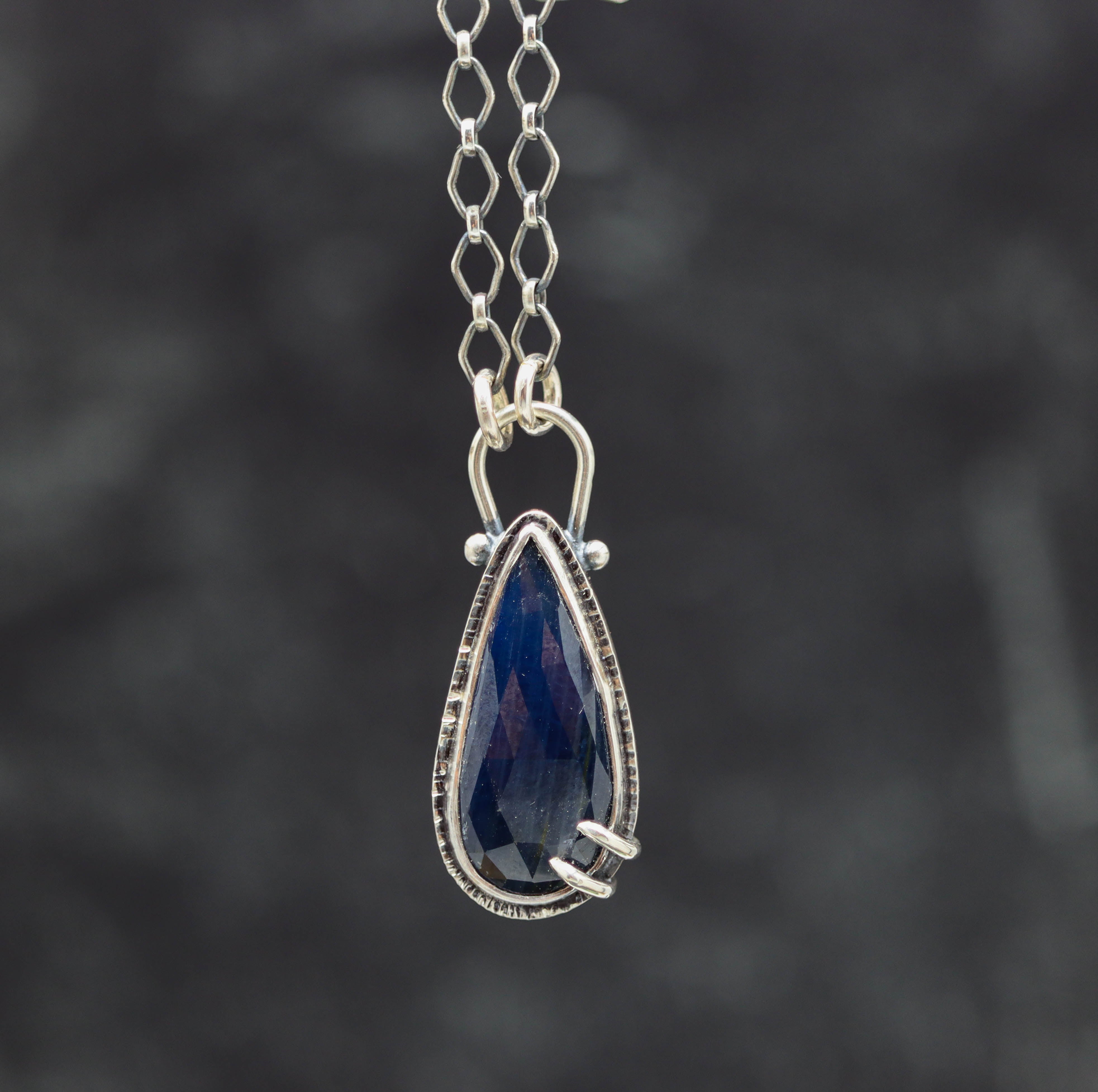 Blue Sapphire Pendant Sterling Silver One Of a Kind Gemstone Necklace