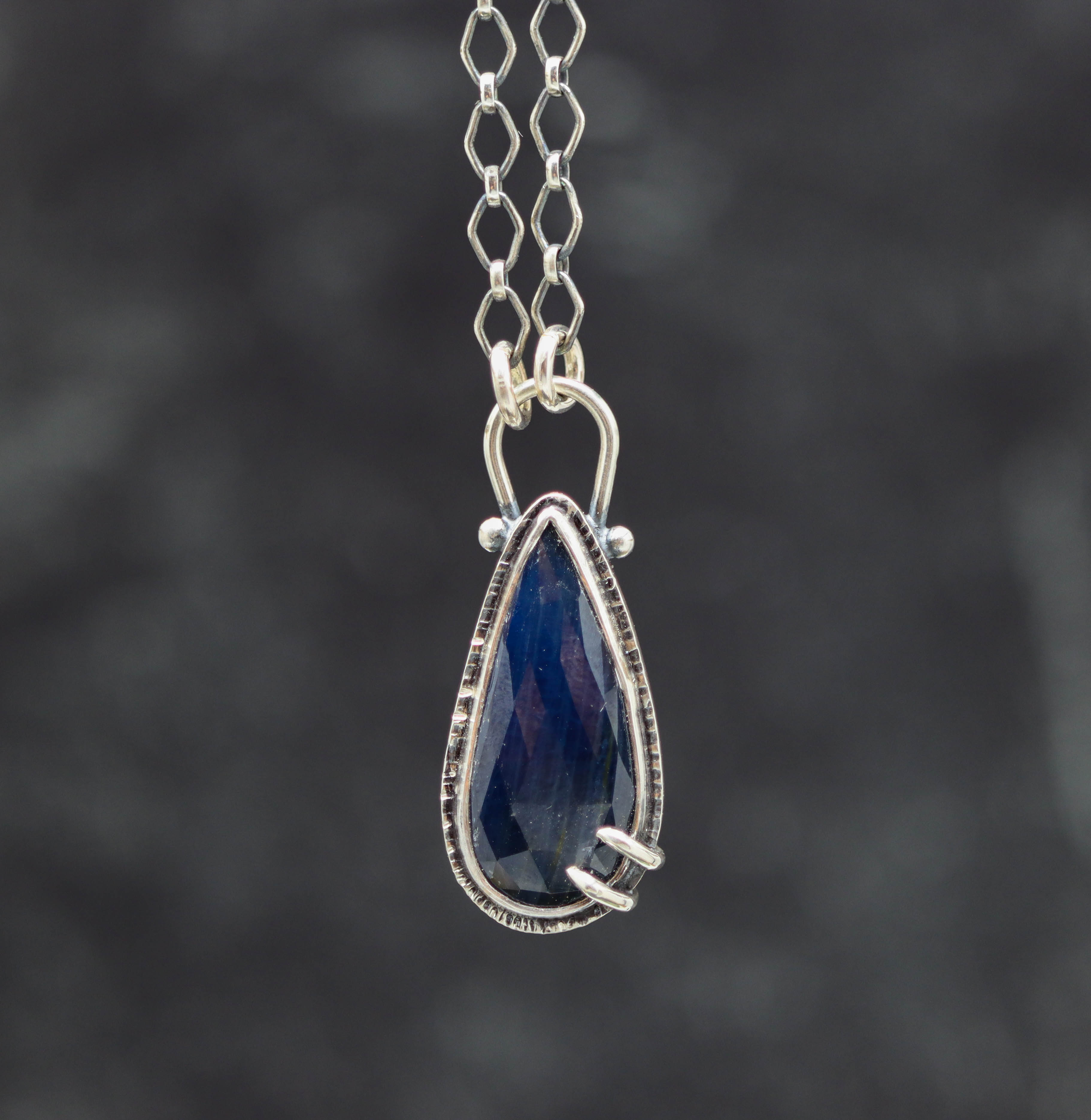 Blue Sapphire Pendant Sterling Silver One Of a Kind Gemstone Necklace