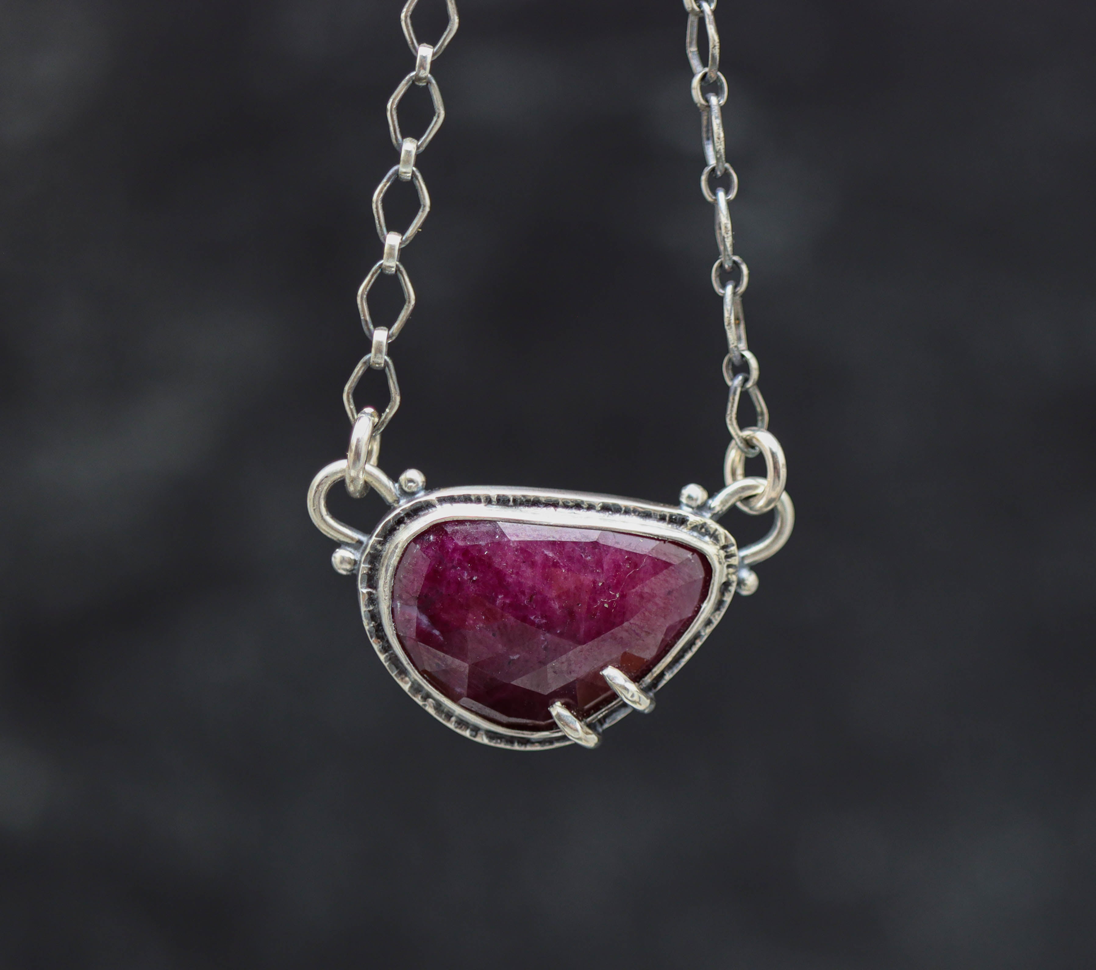 Ruby Pendant Sterling Silver One Of a Kind Gemstone Necklace