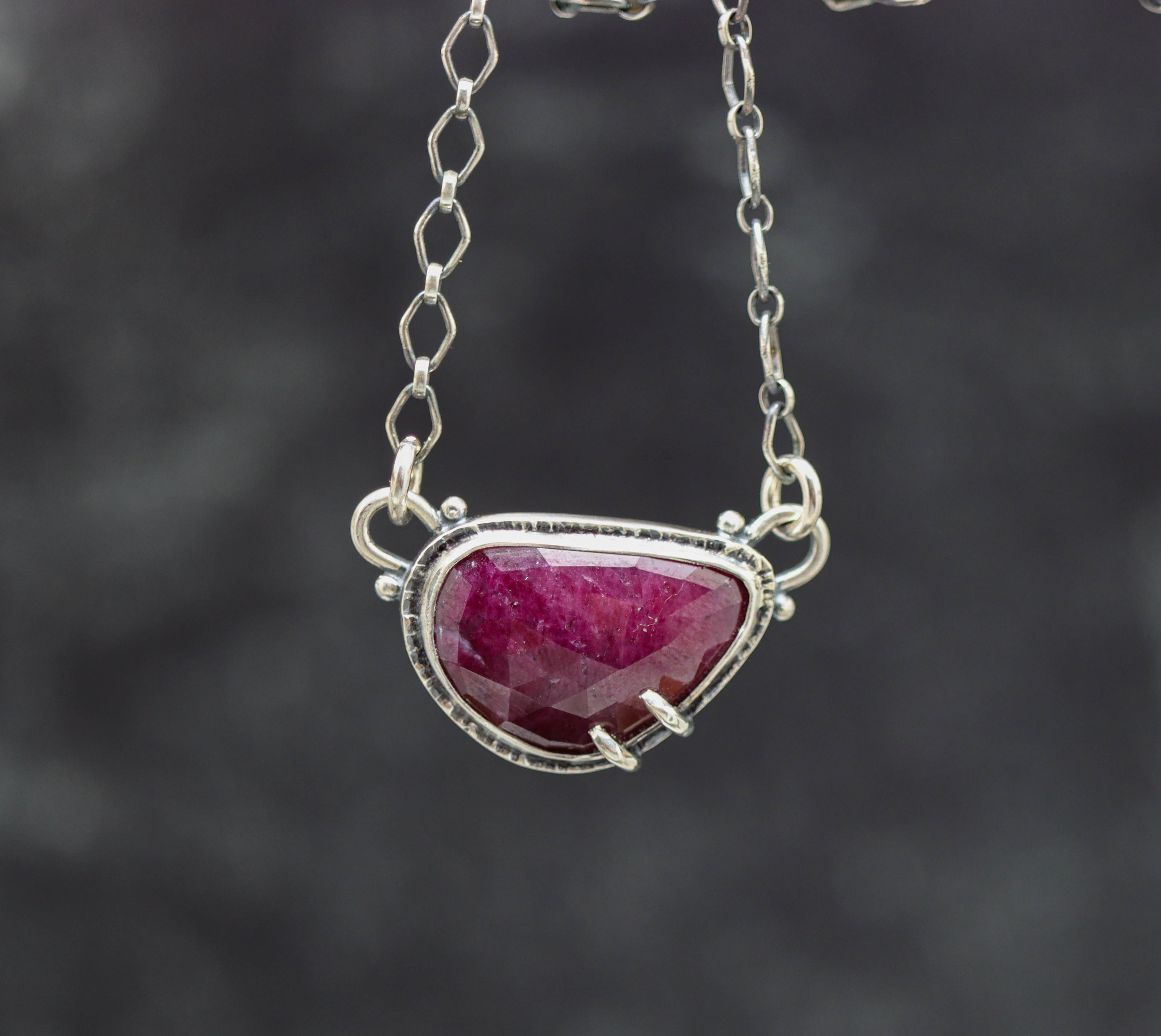 Ruby Pendant Sterling Silver One Of a Kind Gemstone Necklace