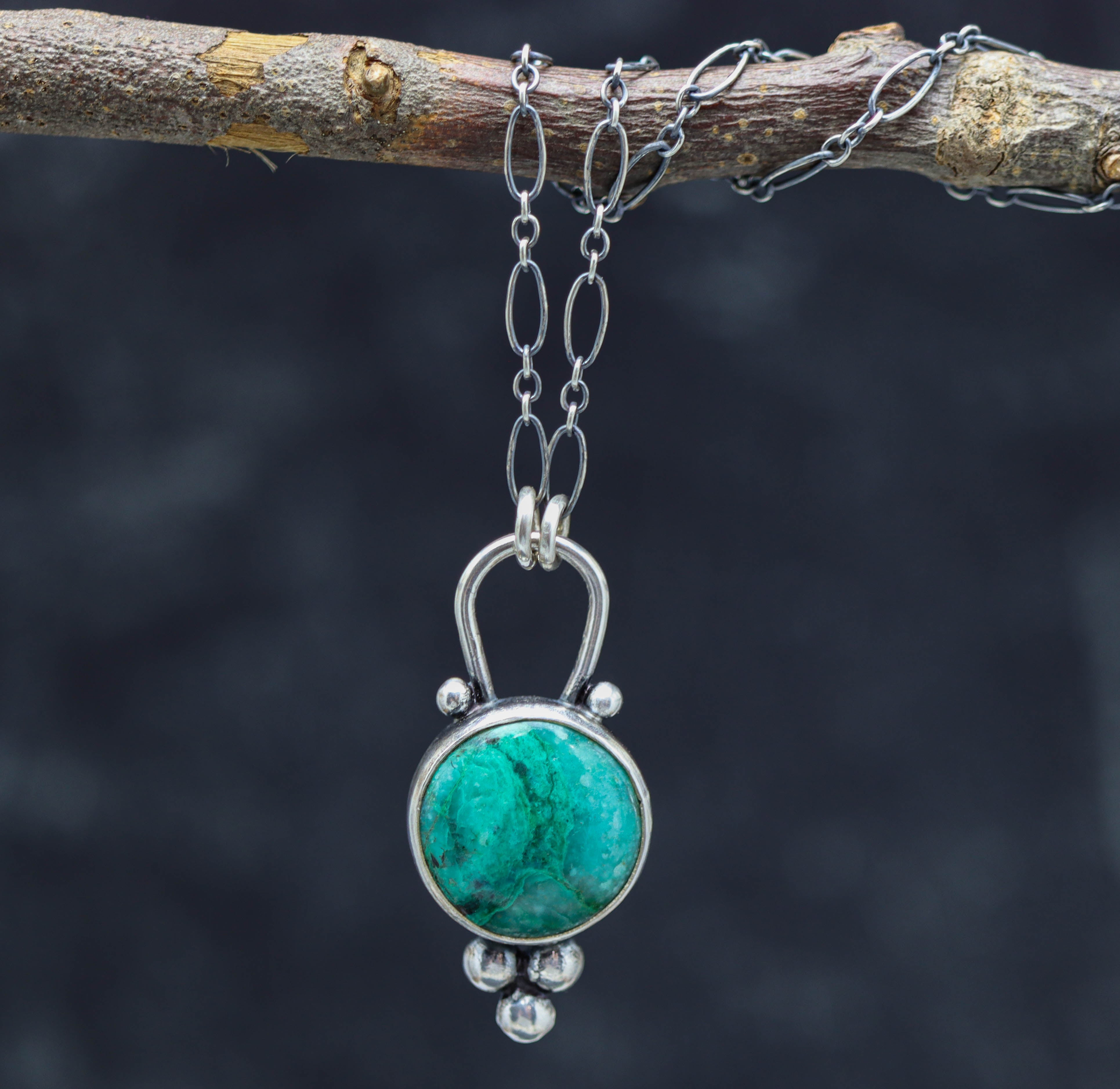 Chrysocolla in Quartz Pendant Sterling Silver One Of a Kind Gemstone Necklace