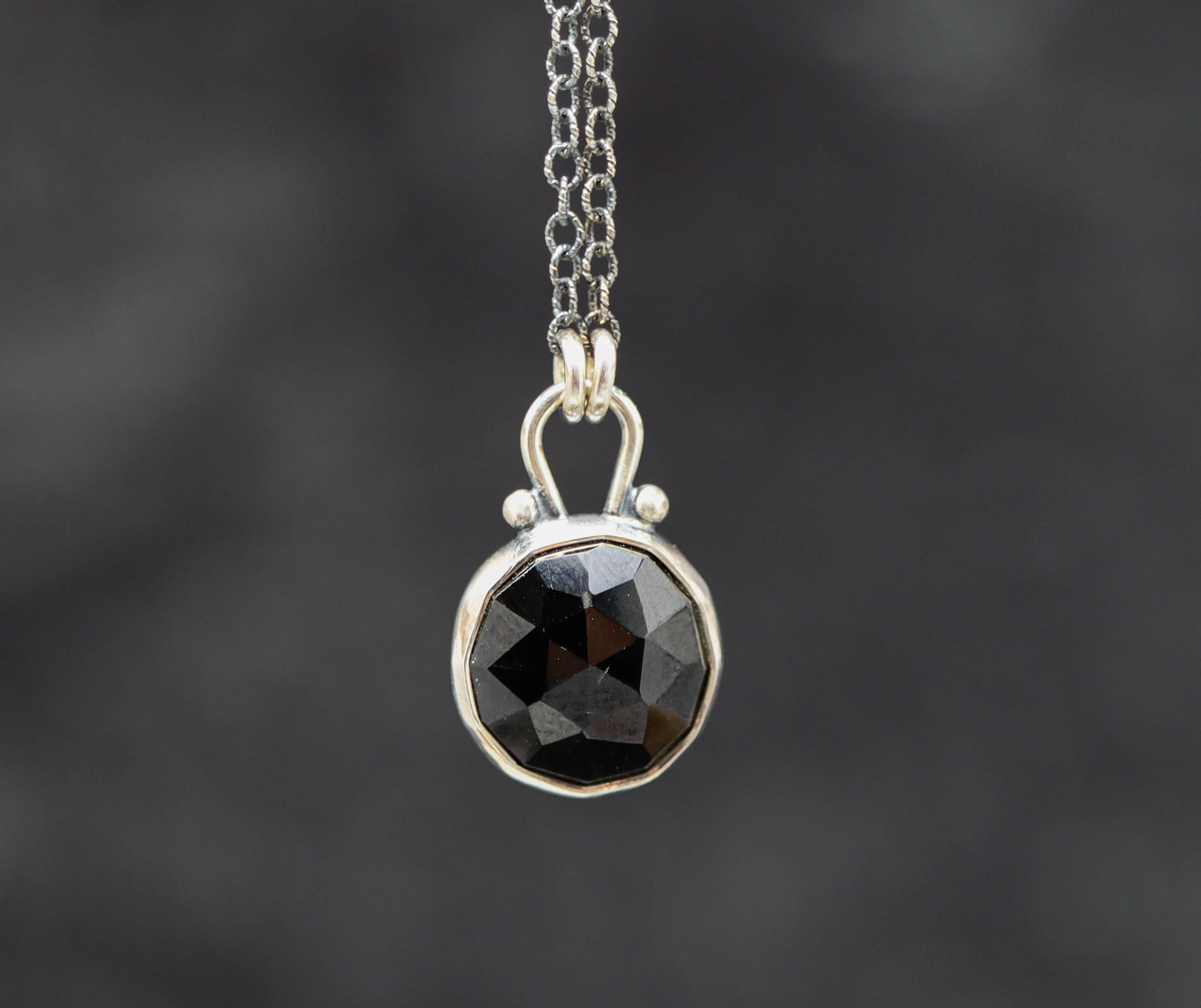 Black Spinel Pendant Necklace Sterling Silver