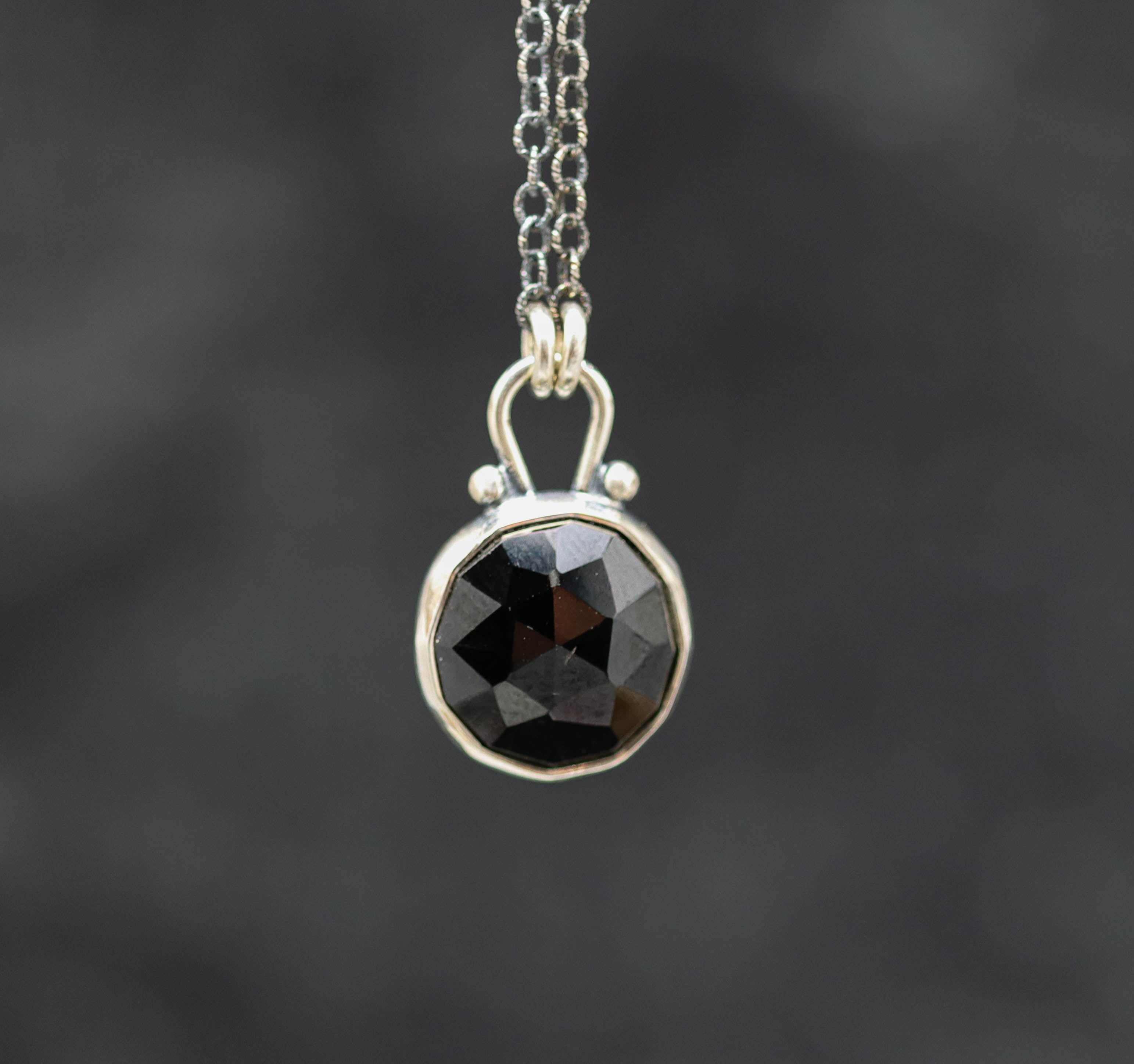 Black Spinel Pendant Necklace Sterling Silver