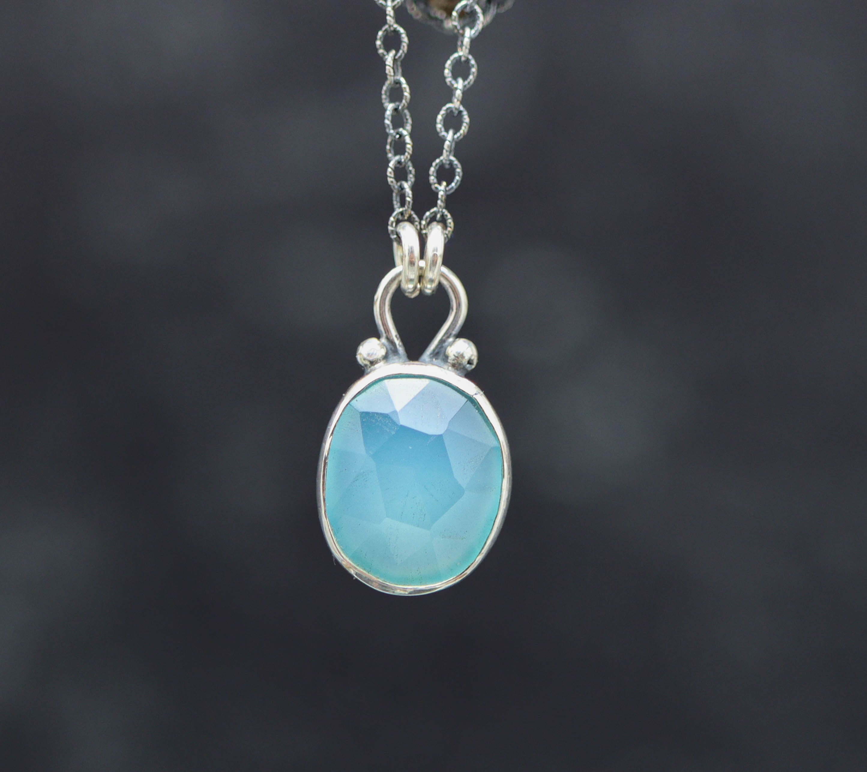 Aqua Chalcedony Pendant Necklace Sterling Silver