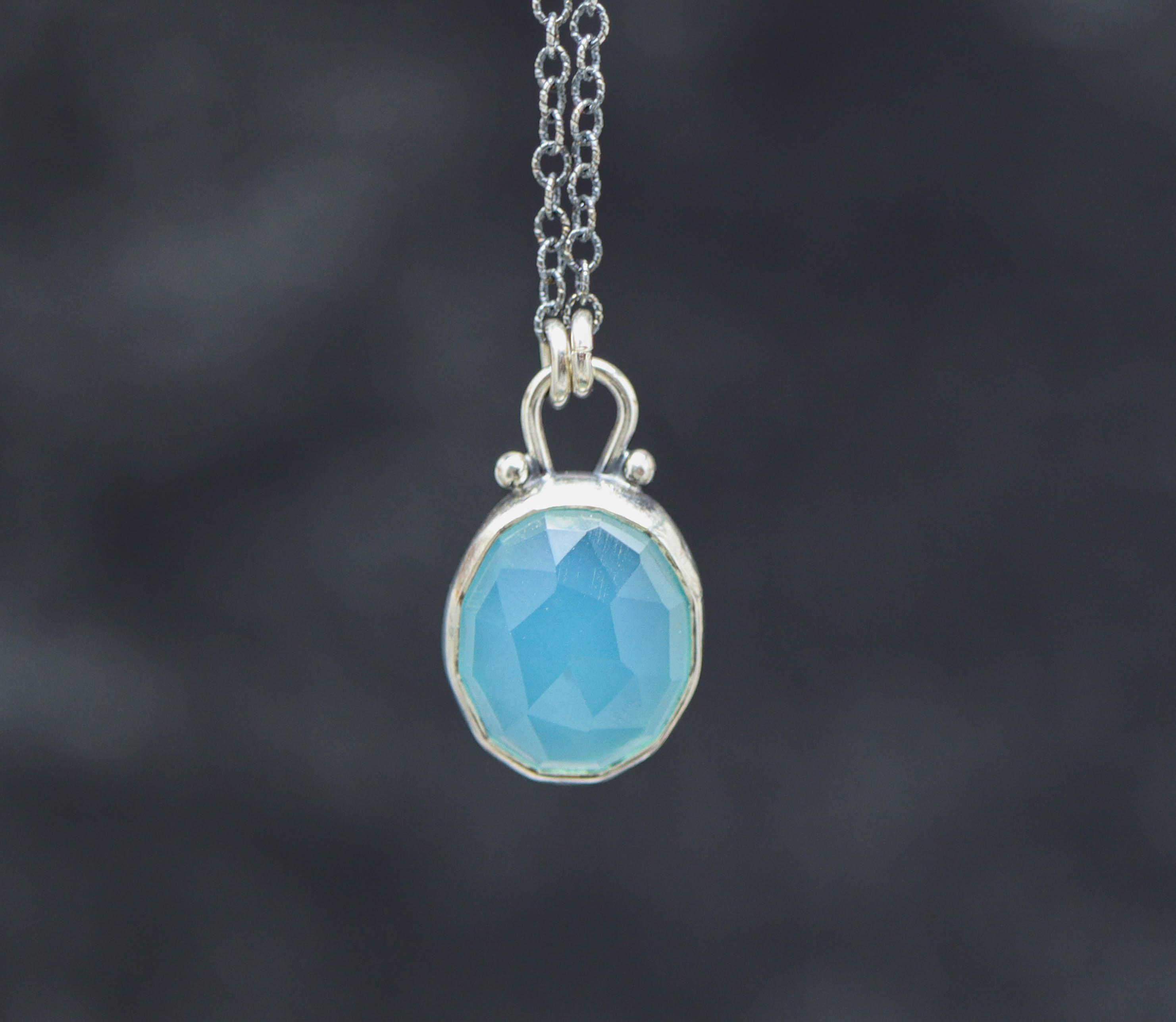 Aqua Chalcedony Pendant Necklace Sterling Silver