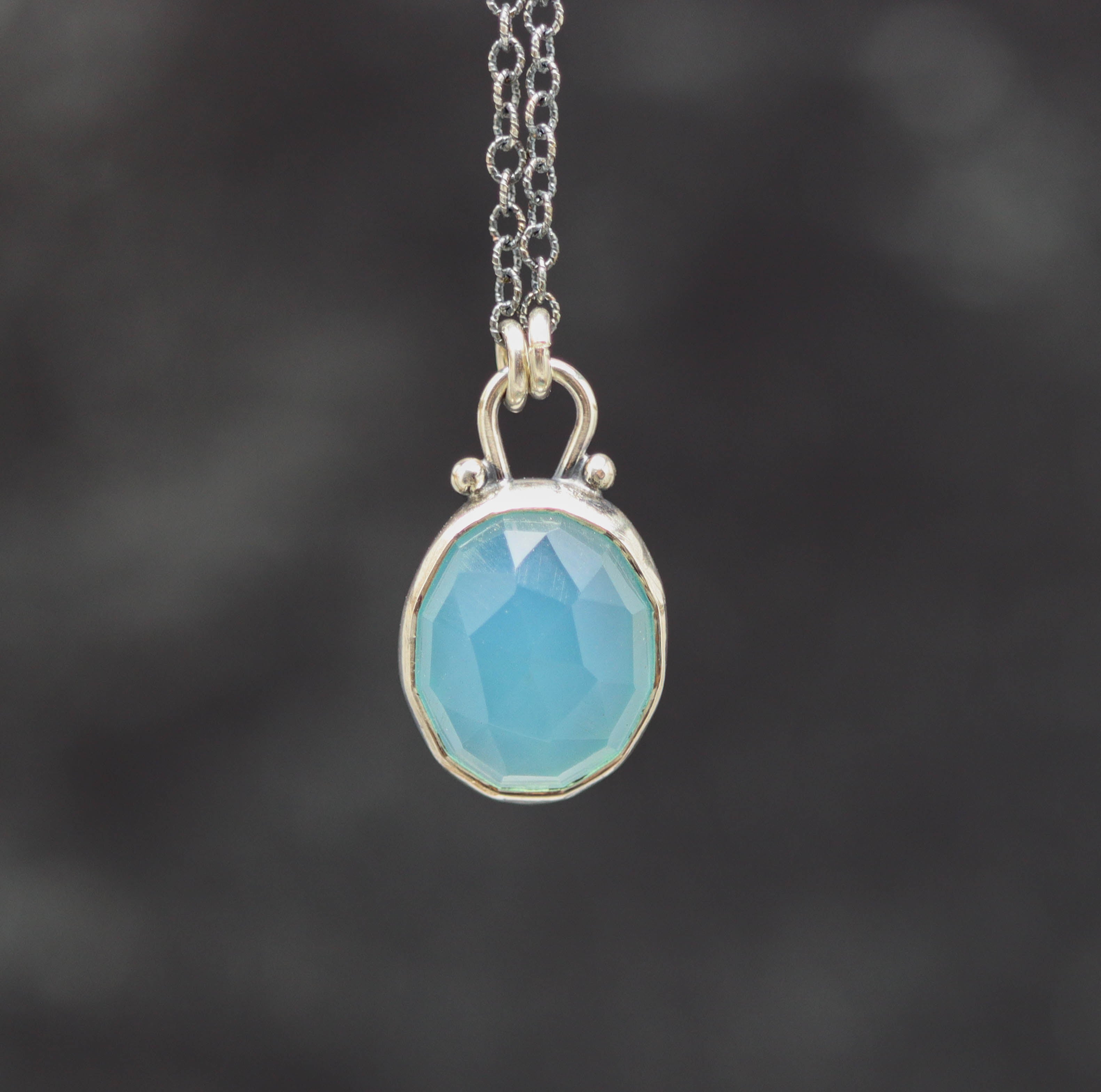 Aqua Chalcedony Pendant Necklace Sterling Silver