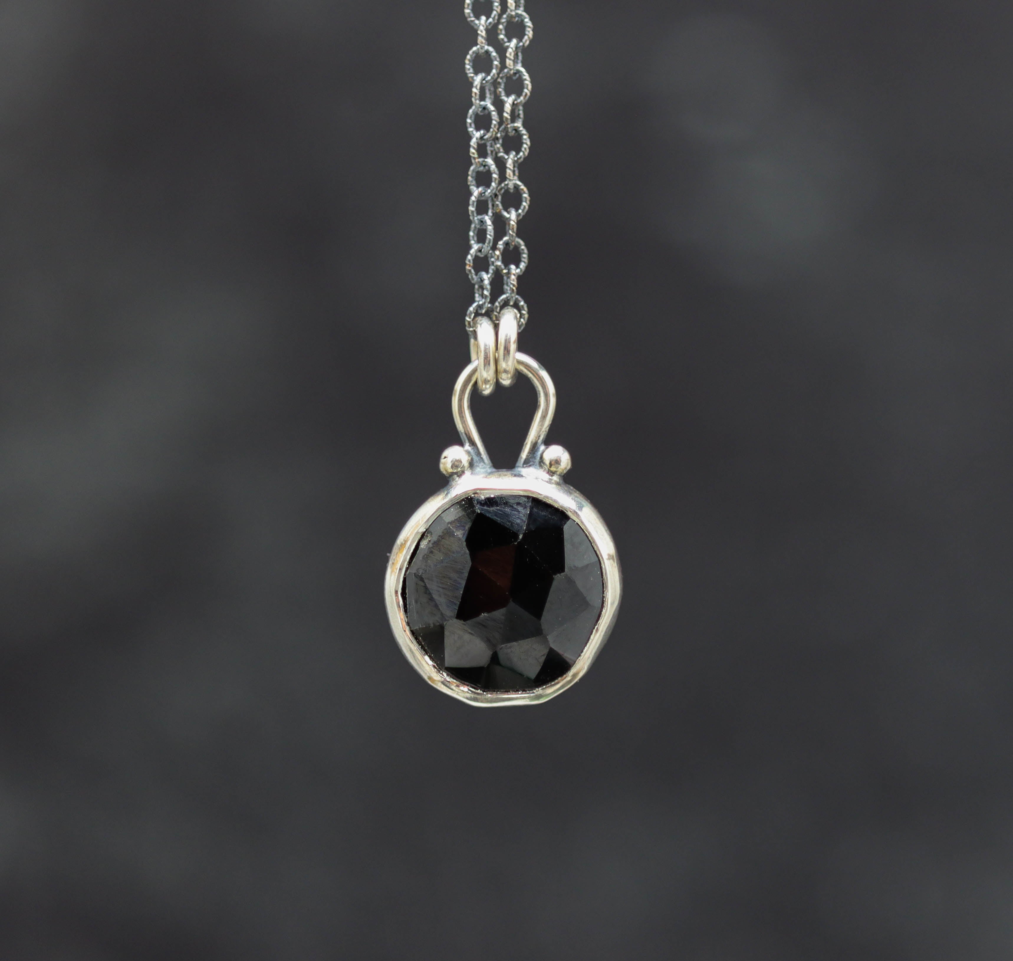 Black Spinel Pendant Necklace Sterling Silver