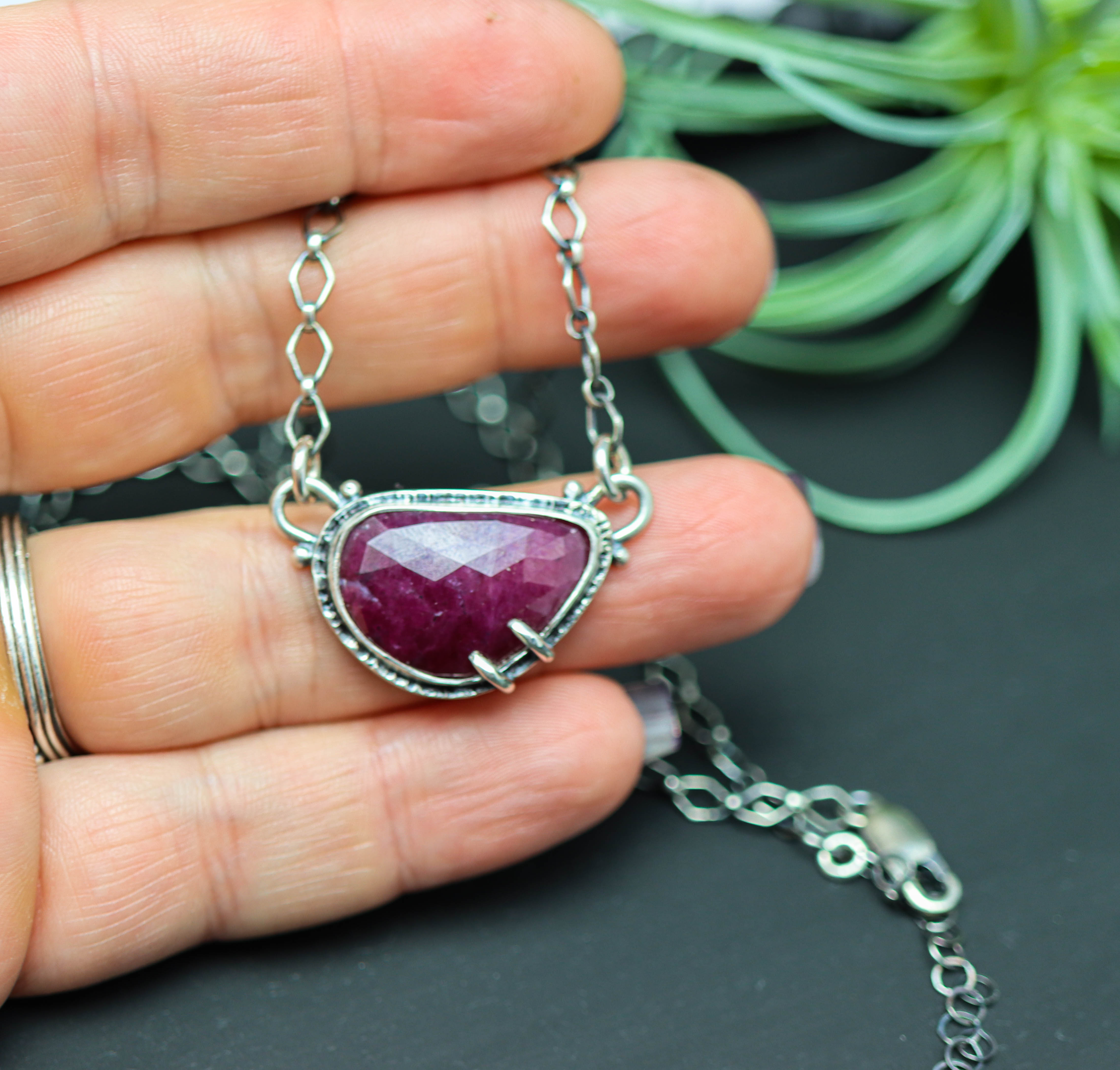 Ruby Pendant Sterling Silver One Of a Kind Gemstone Necklace