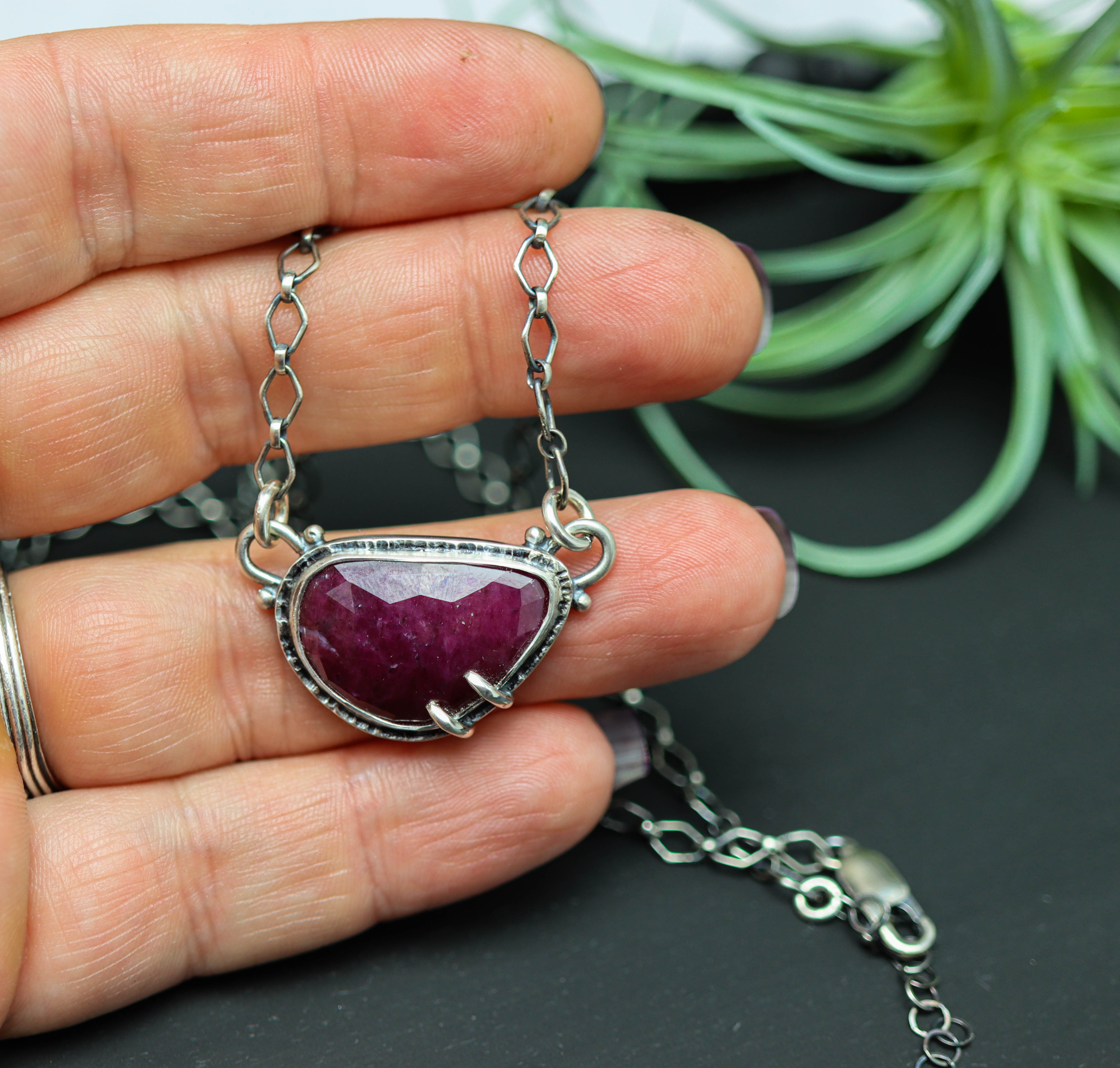 Ruby Pendant Sterling Silver One Of a Kind Gemstone Necklace