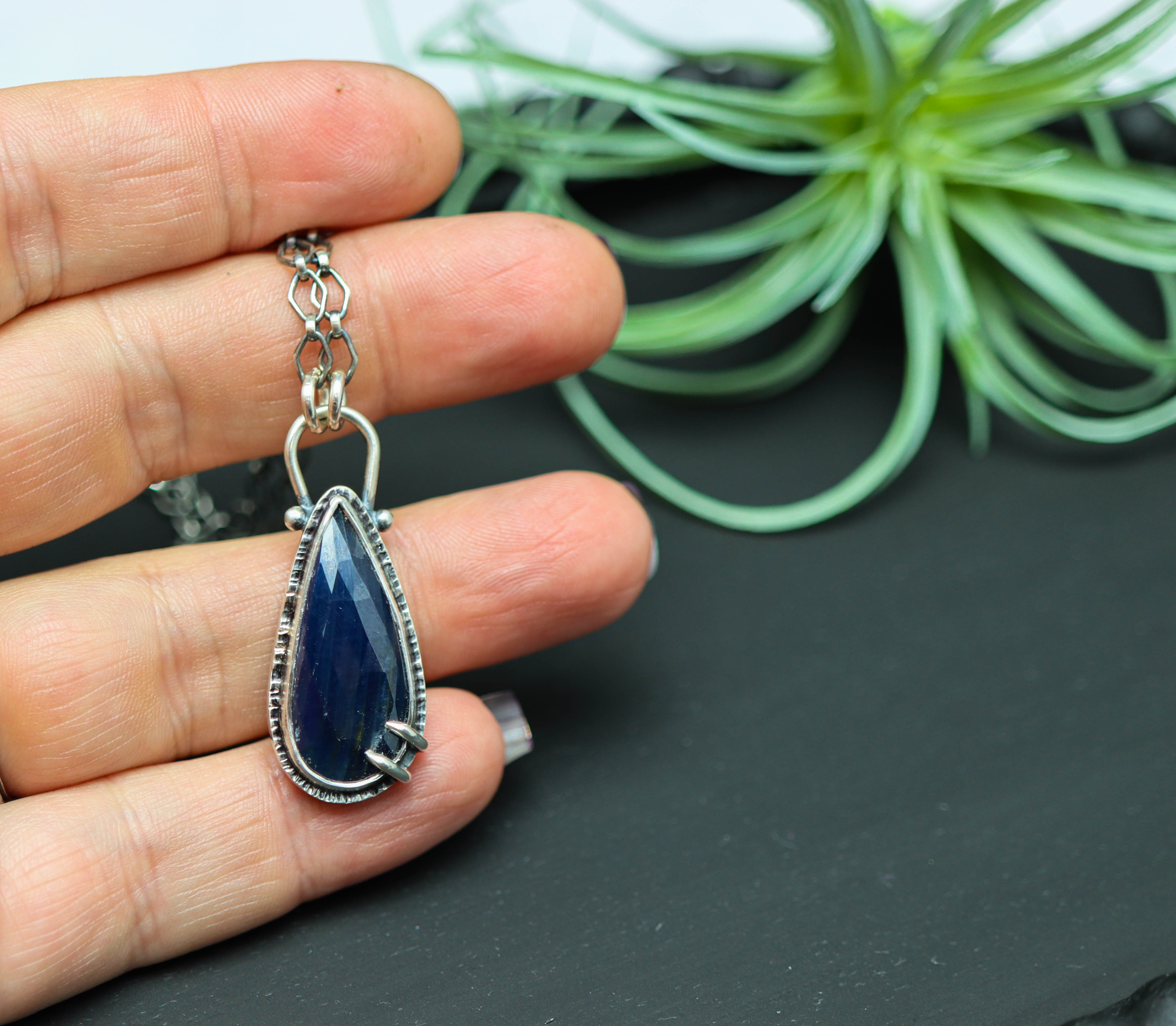 Blue Sapphire Pendant Sterling Silver One Of a Kind Gemstone Necklace