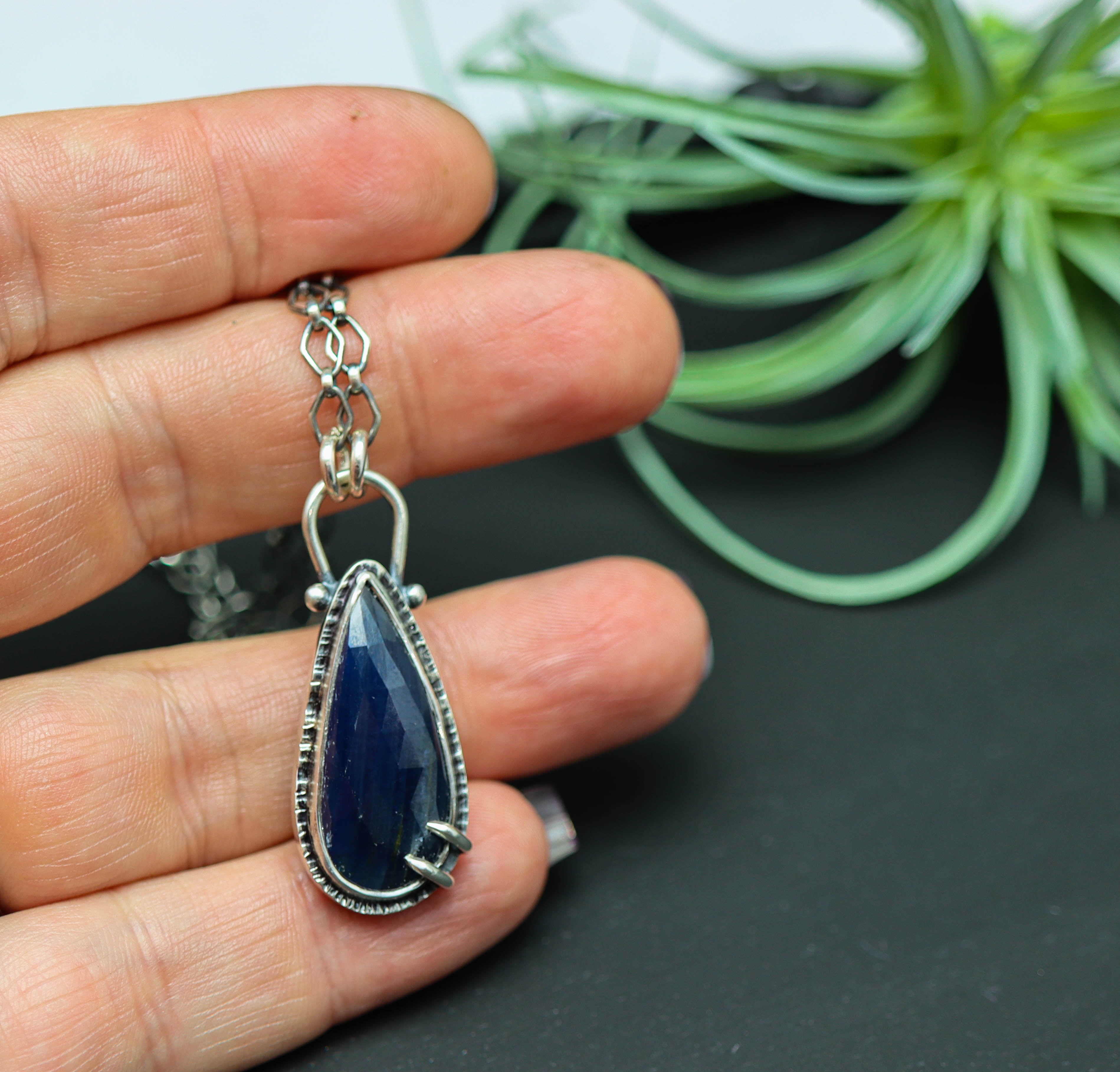 Blue Sapphire Pendant Sterling Silver One Of a Kind Gemstone Necklace