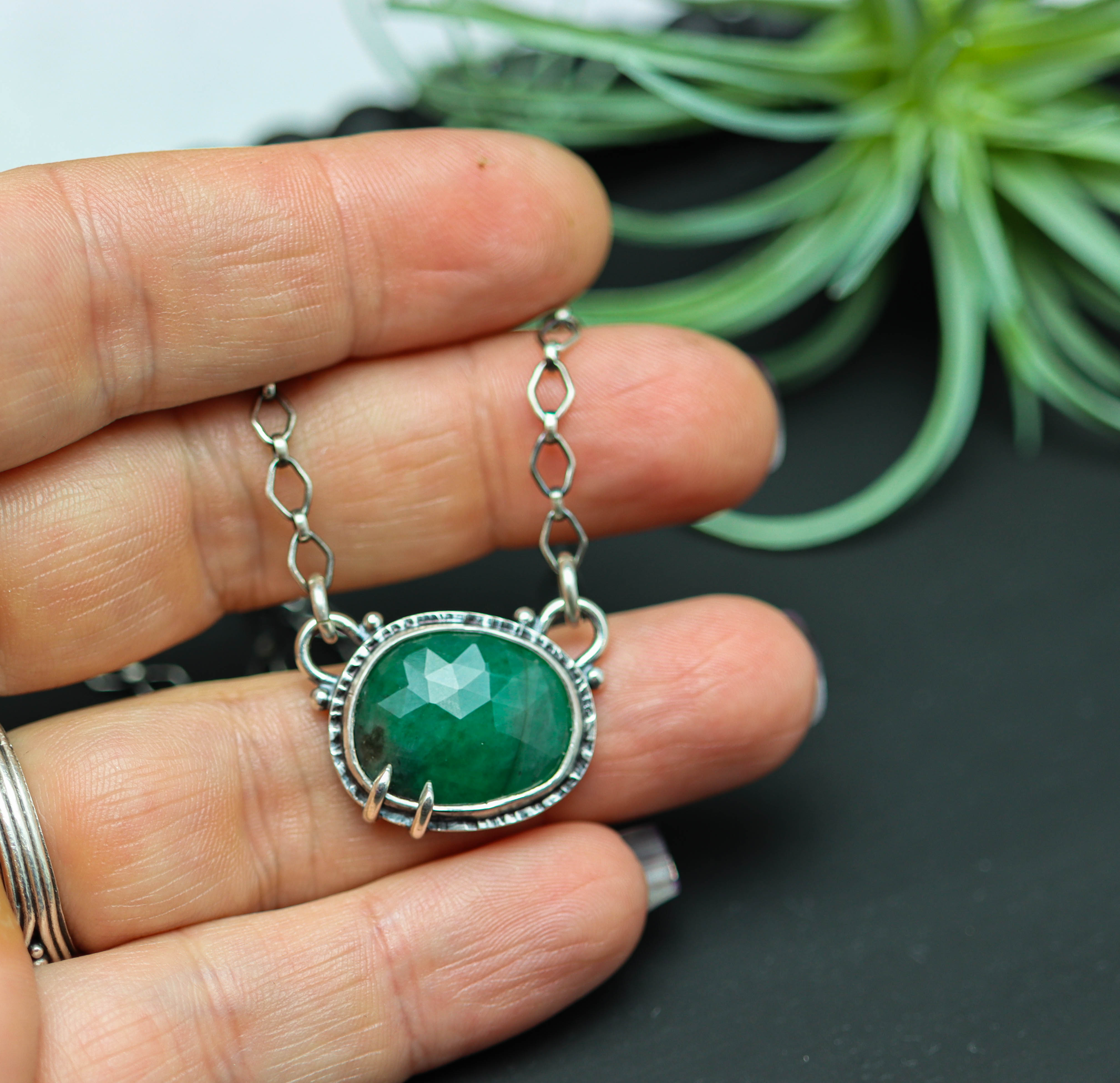 Emerald Pendant Sterling Silver One Of a Kind Gemstone Necklace