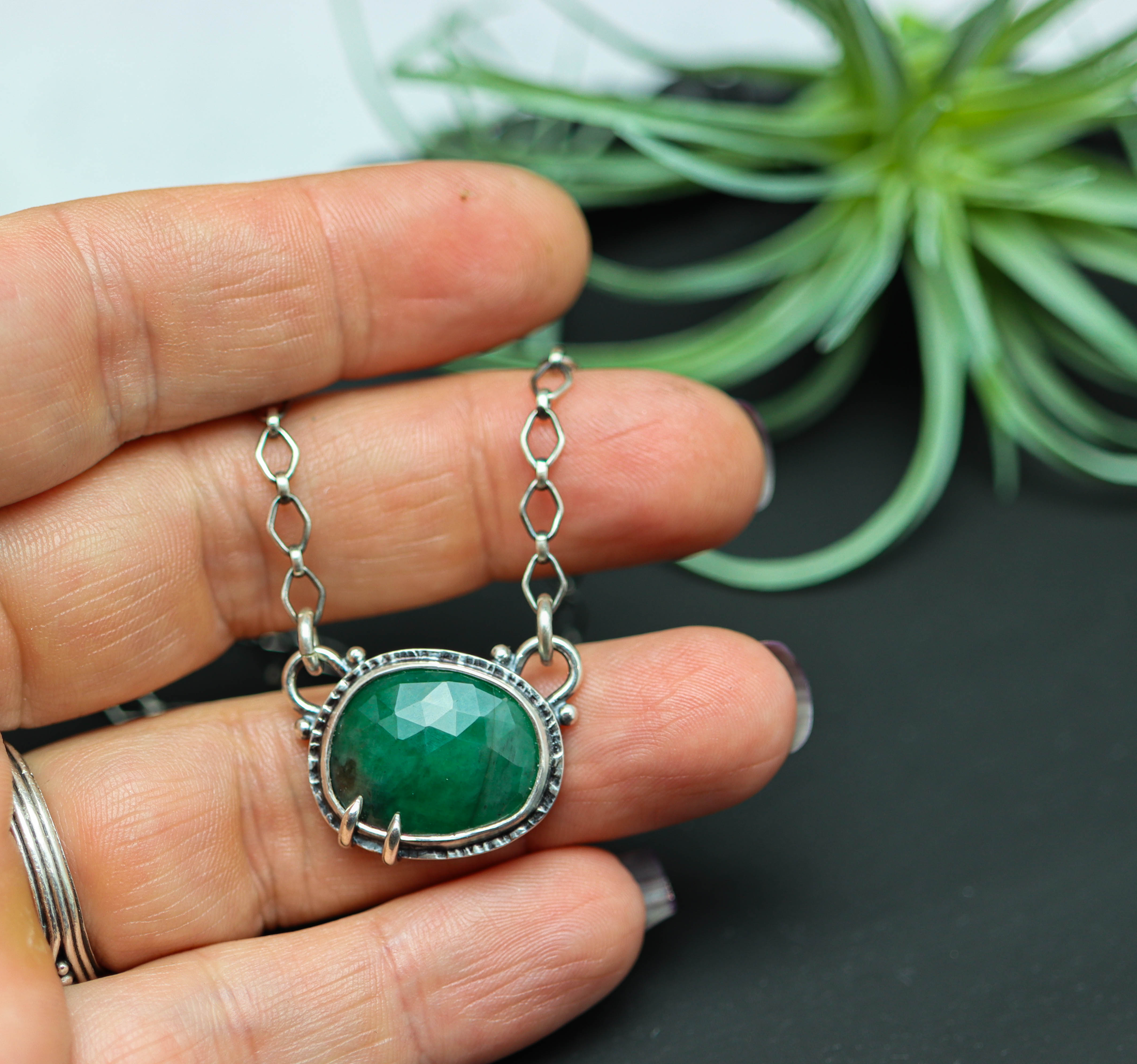 Emerald Pendant Sterling Silver One Of a Kind Gemstone Necklace