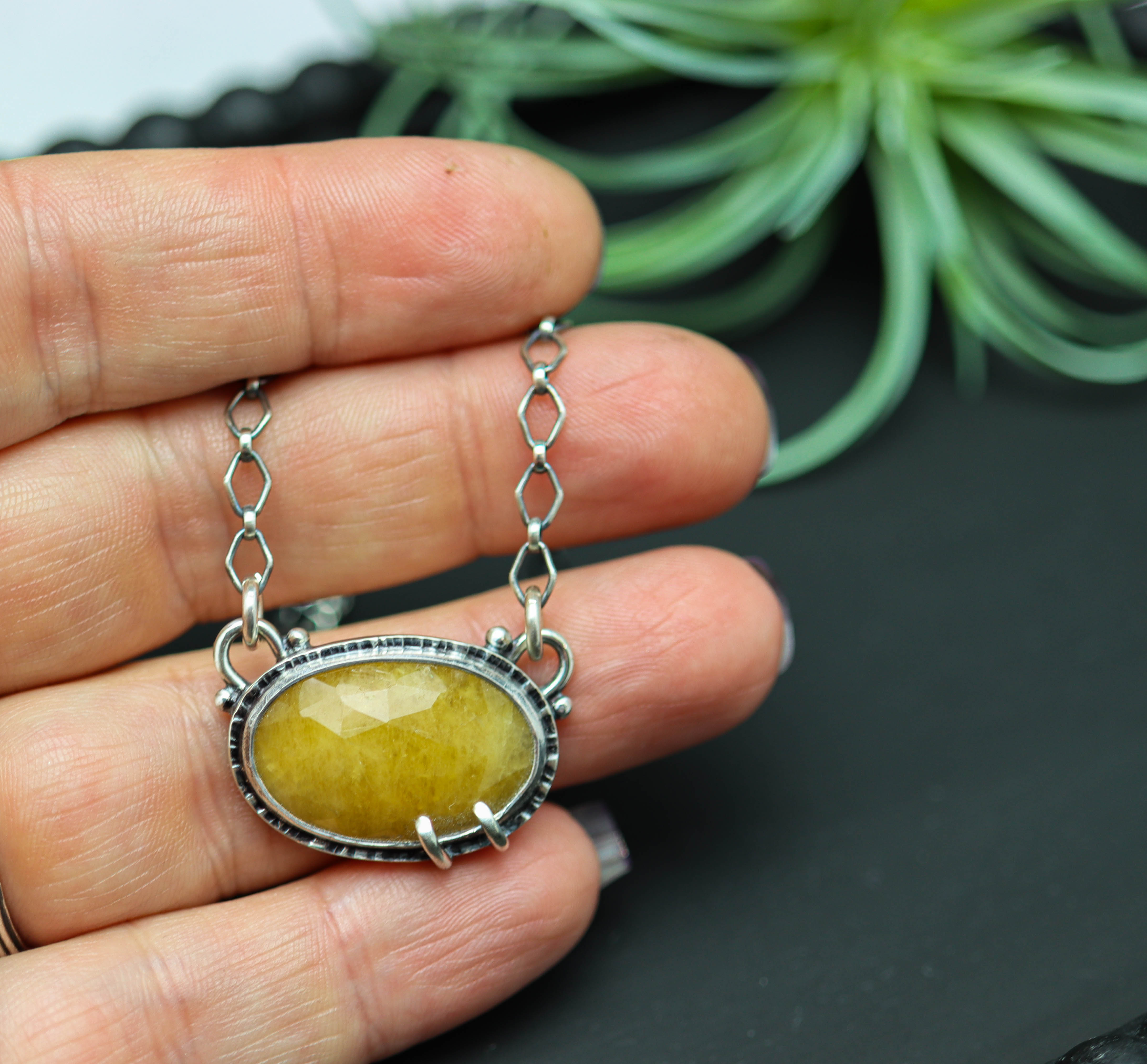 Yellow Sapphire Pendant Sterling Silver One Of a Kind Gemstone Necklace