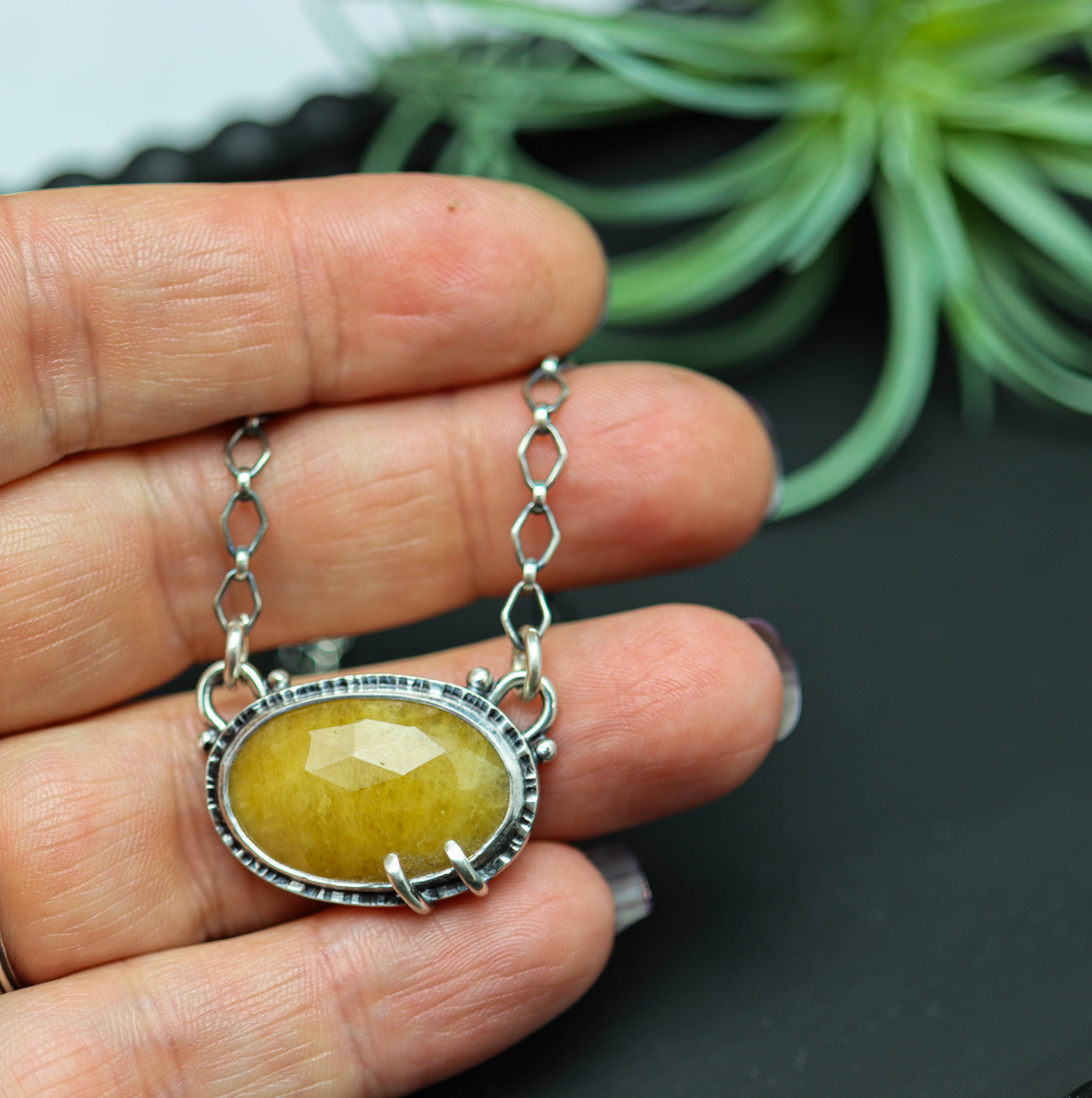 Yellow Sapphire Pendant Sterling Silver One Of a Kind Gemstone Necklace