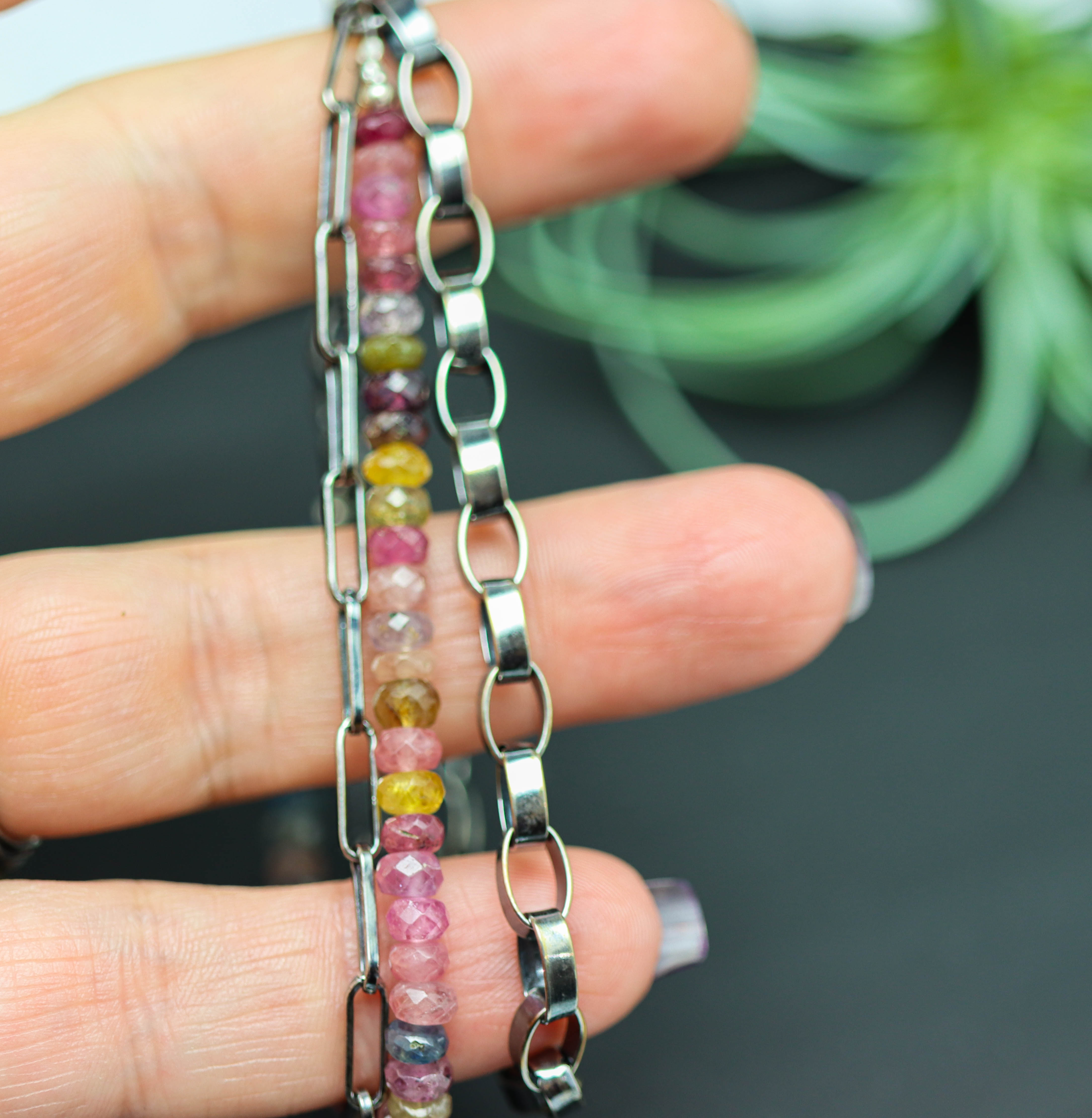 Multi Sapphire Multi Strand Bracelet Sterling Silver